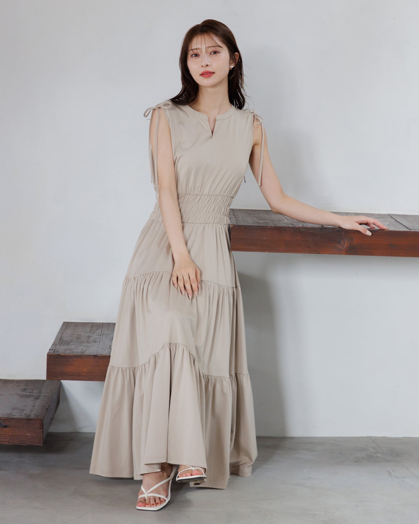 【一部予約販売】ノースリーブシャツティアードワンピース