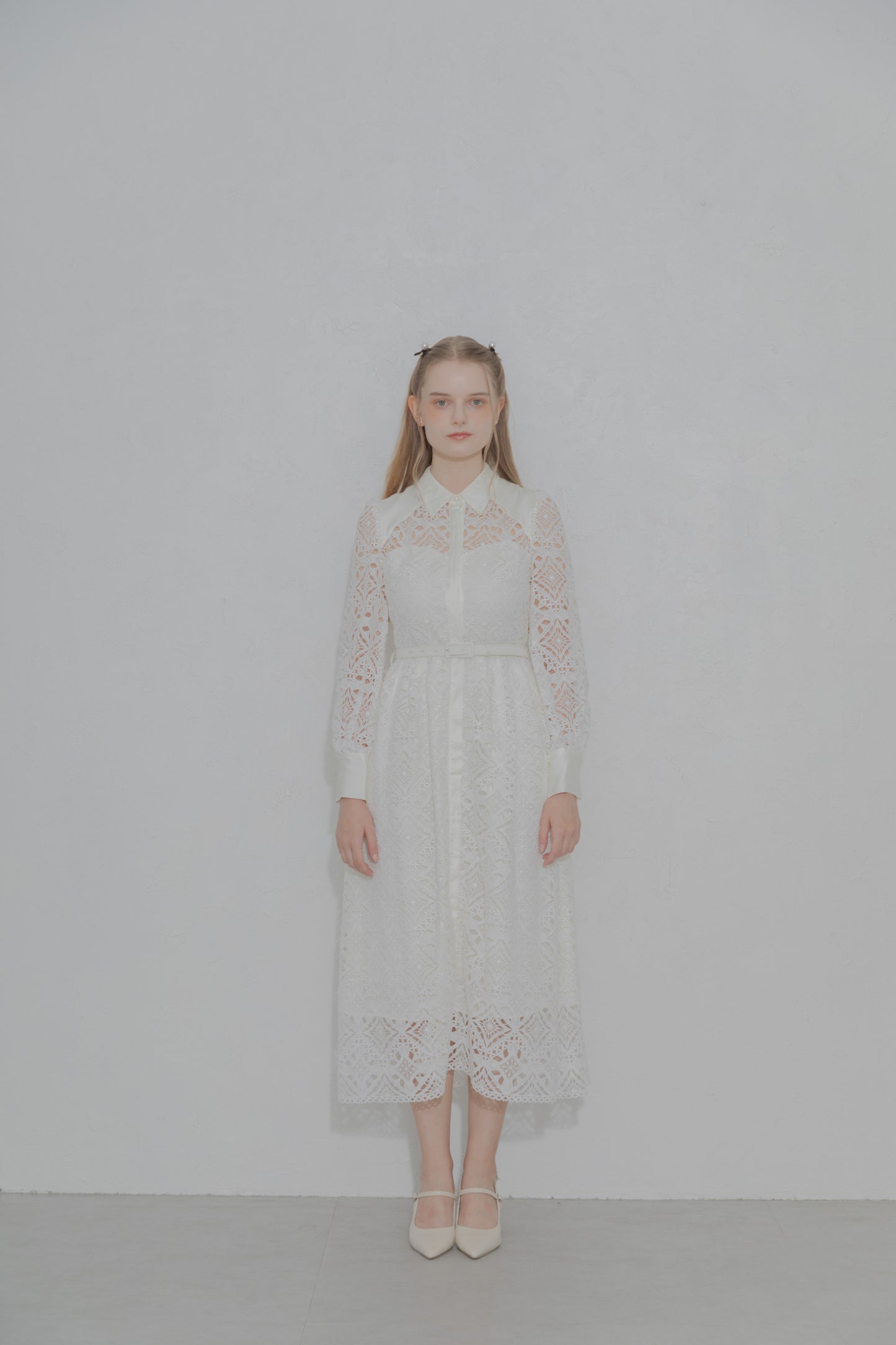 【20%OFF】Chemical lace satin shirt dress