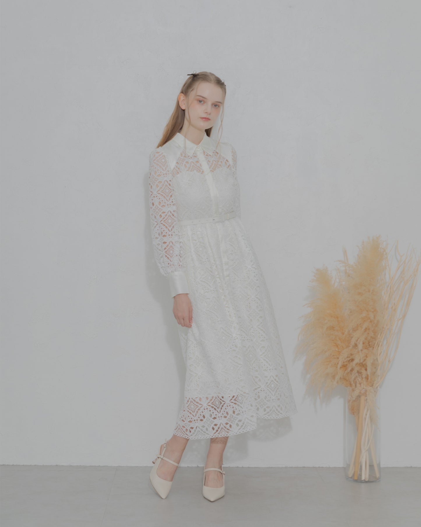 【20%OFF】Chemical lace satin shirt dress