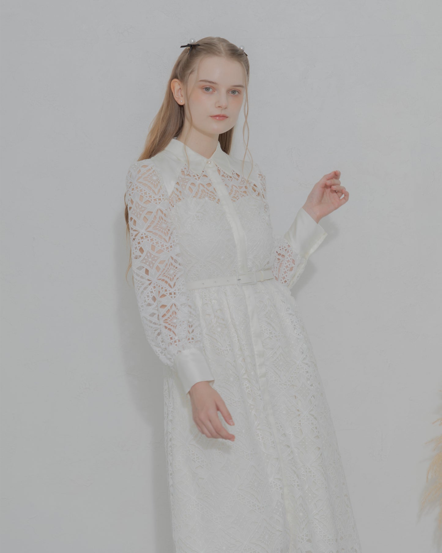 【20%OFF】Chemical lace satin shirt dress