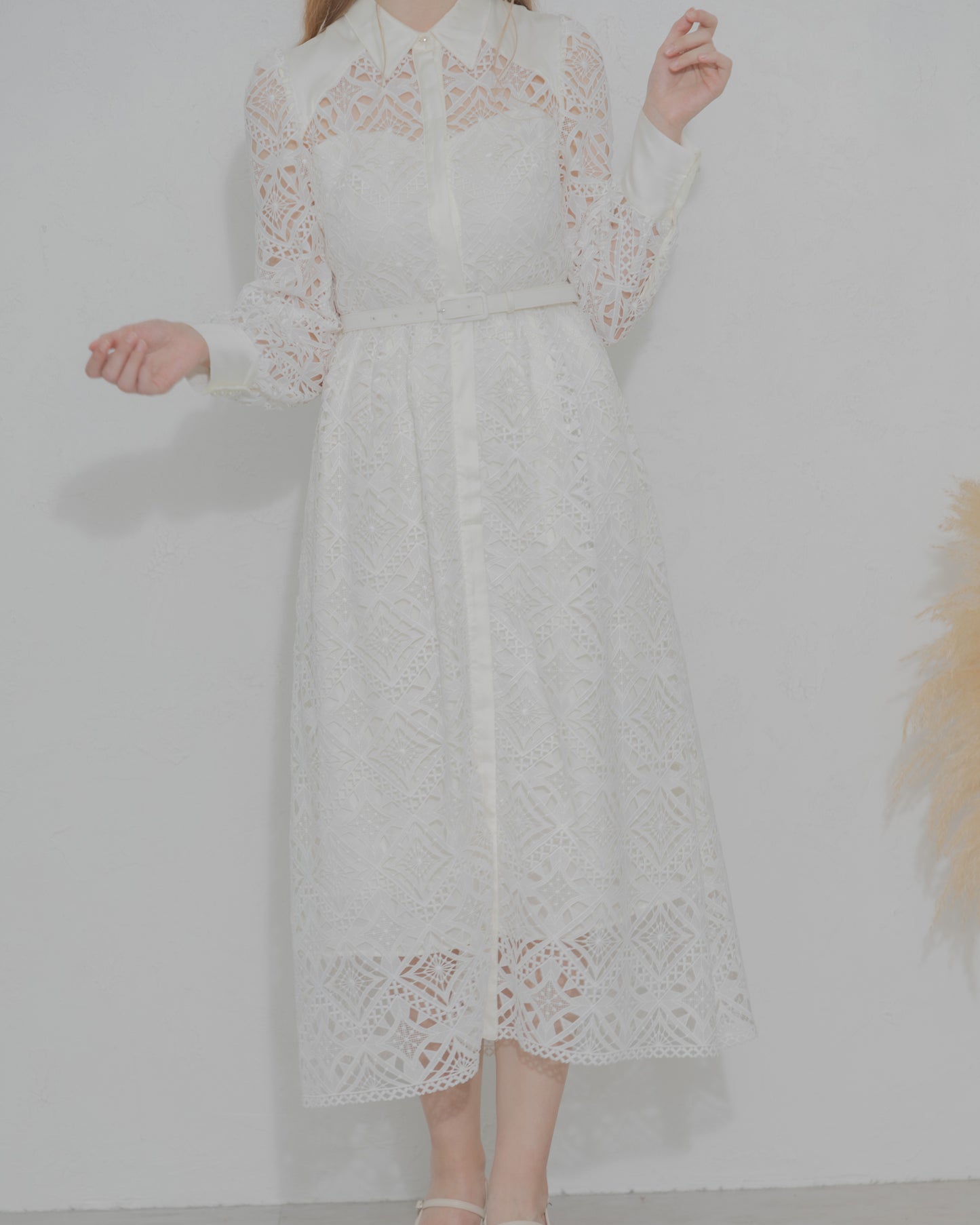【20%OFF】Chemical lace satin shirt dress