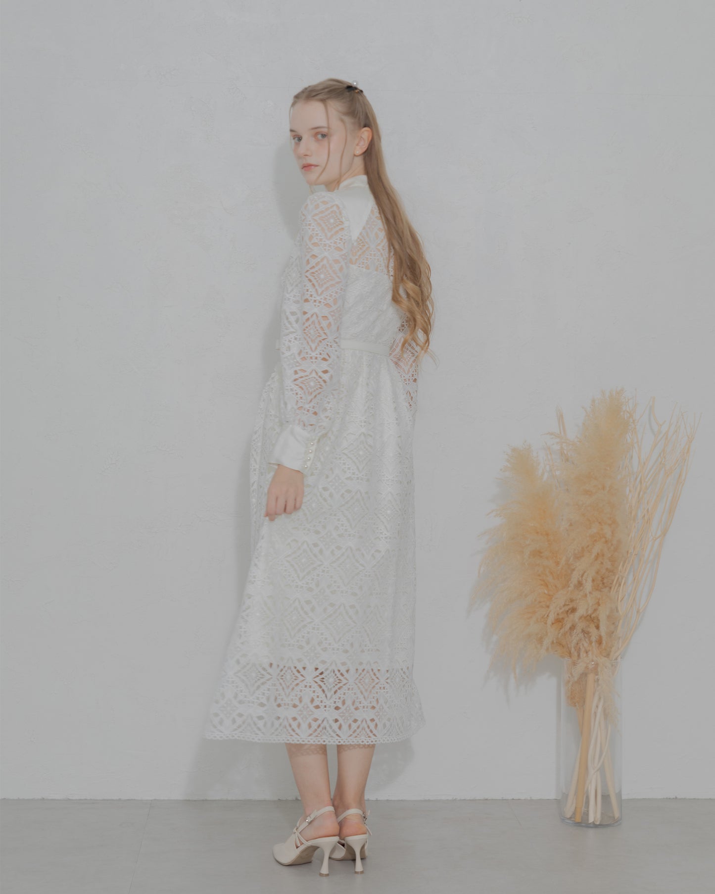 【20%OFF】Chemical lace satin shirt dress