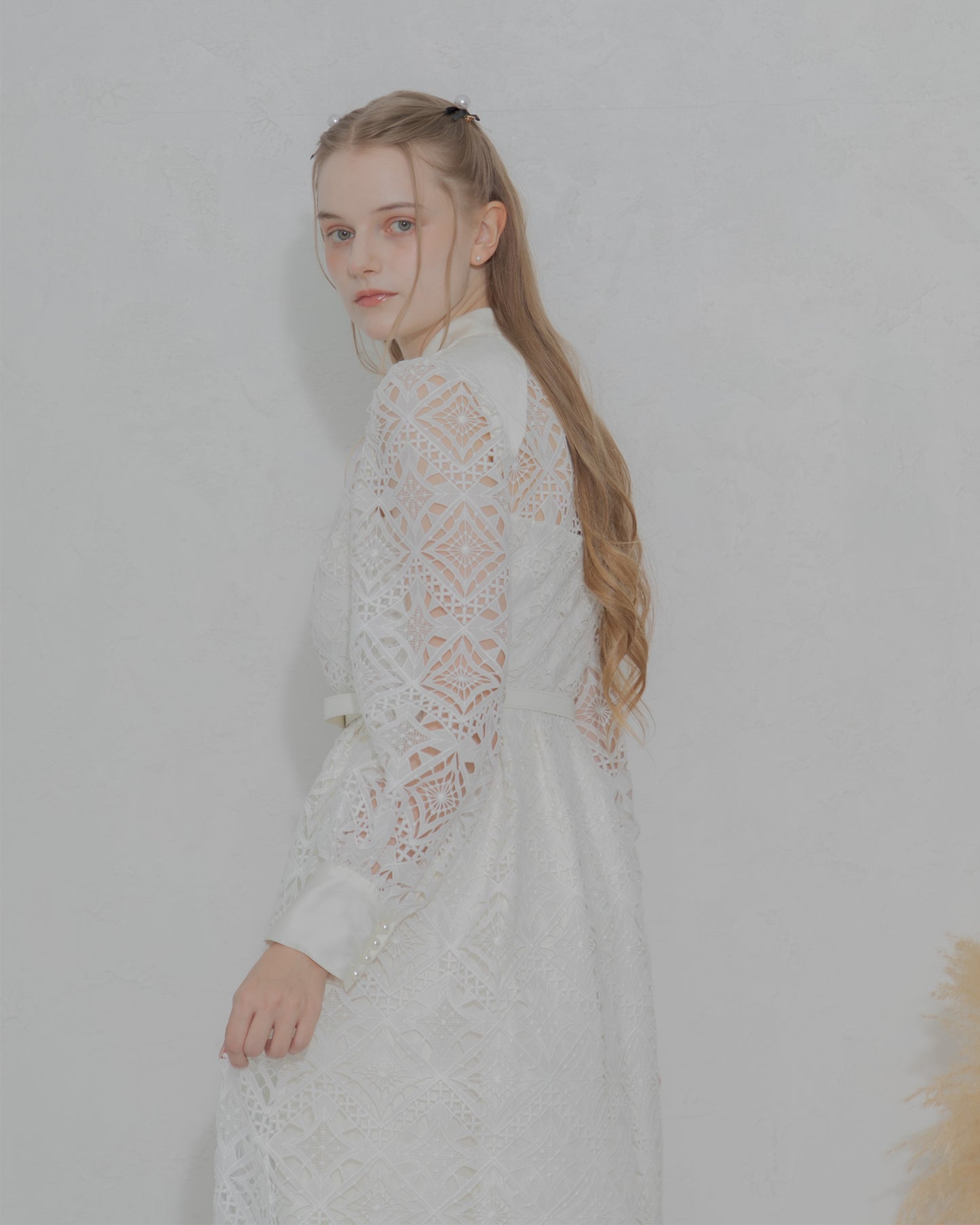 【20%OFF】Chemical lace satin shirt dress