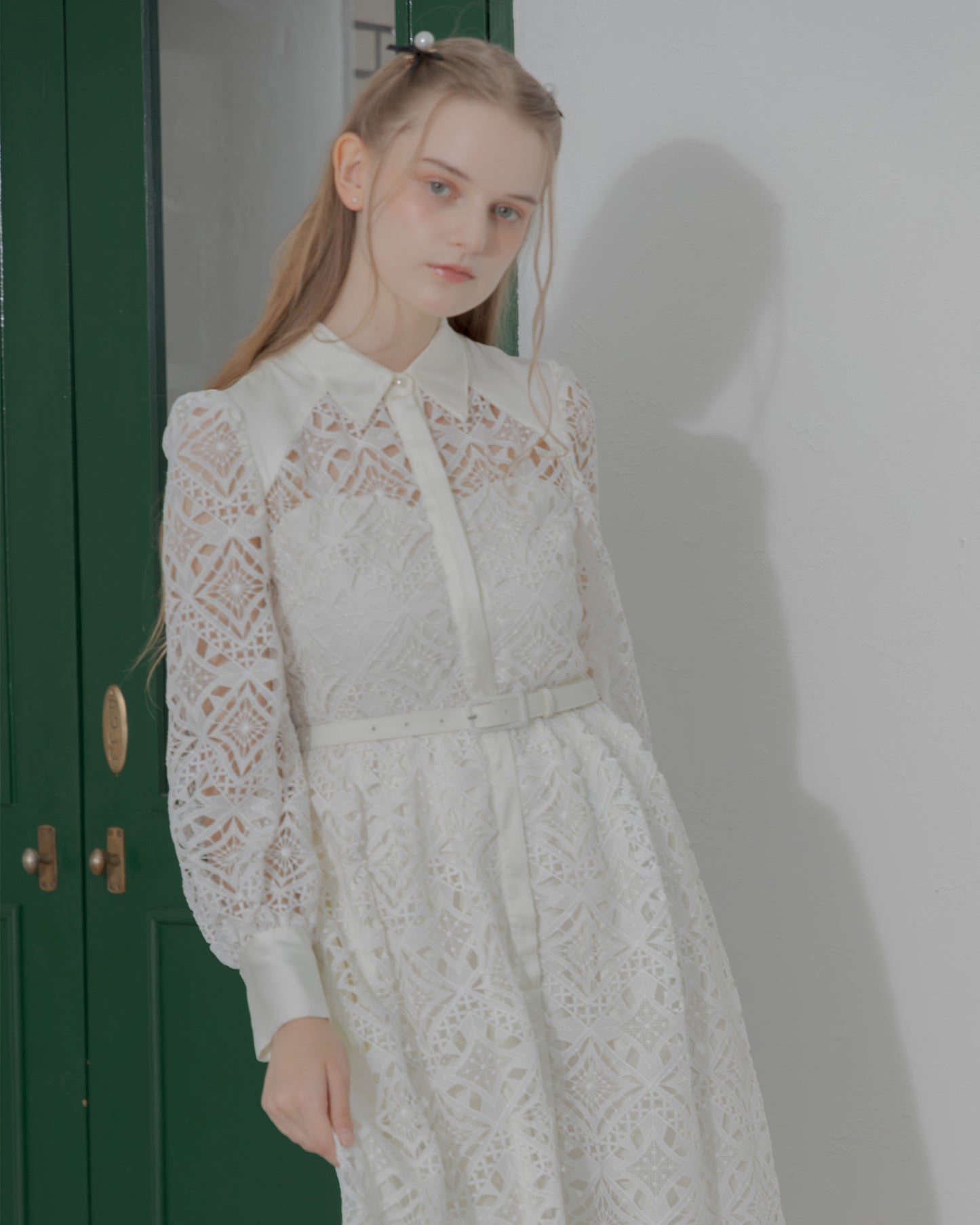 【20%OFF】Chemical lace satin shirt dress