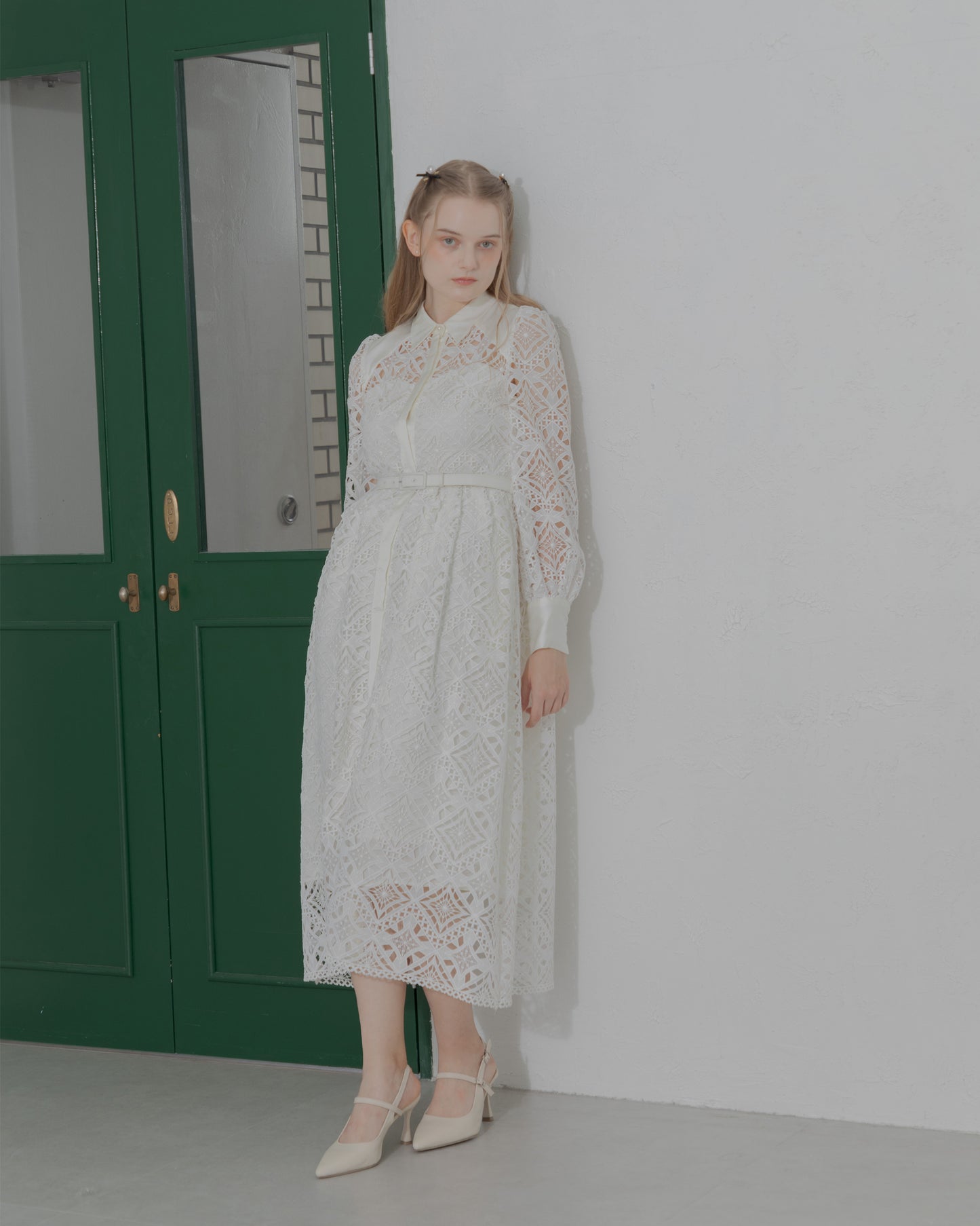 【20%OFF】Chemical lace satin shirt dress