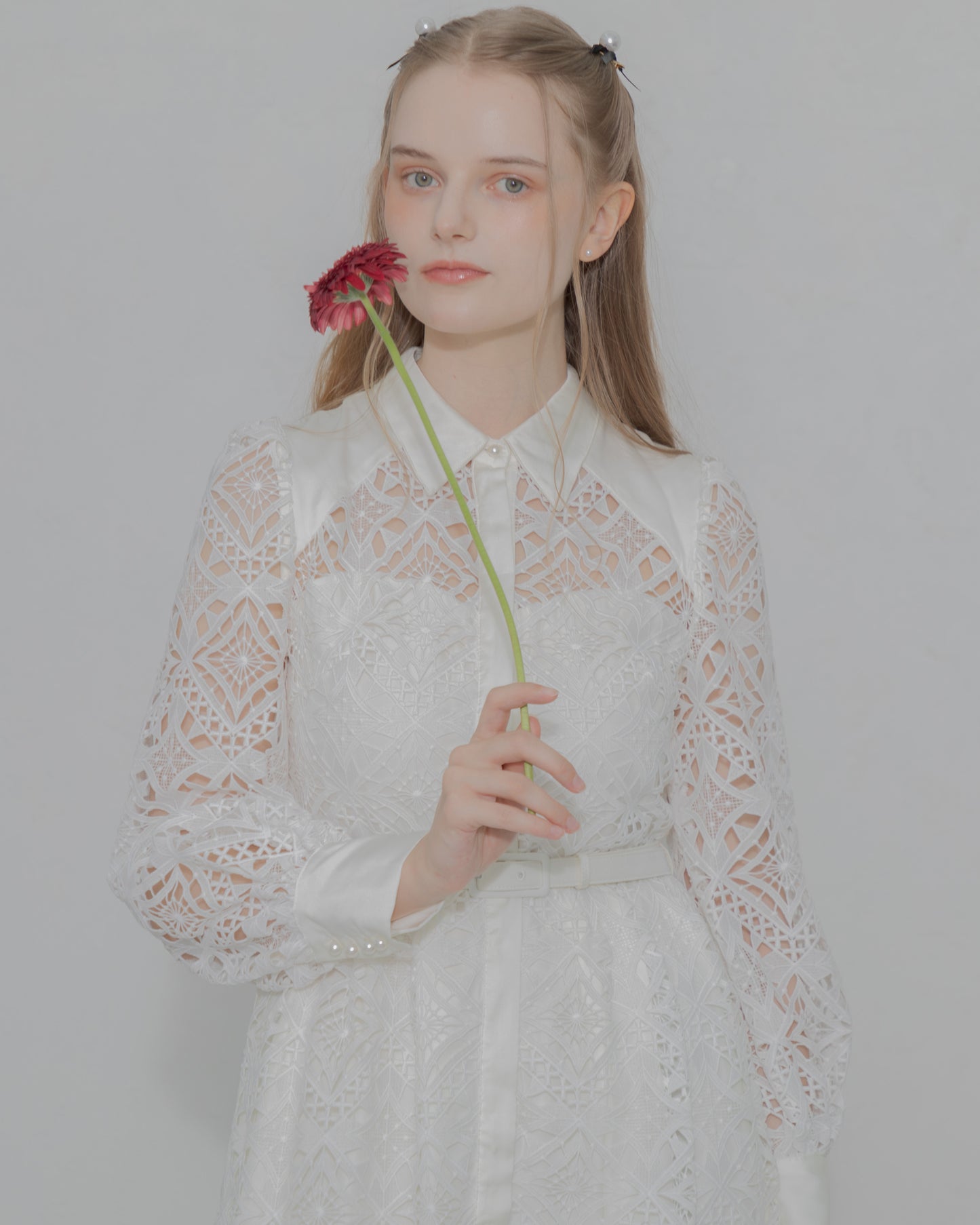 【20%OFF】Chemical lace satin shirt dress