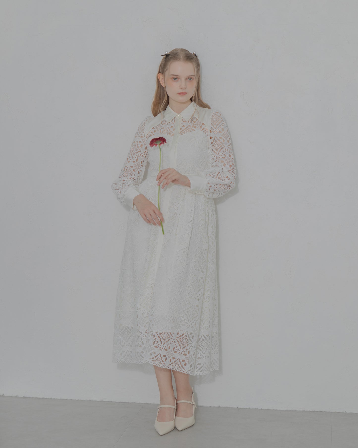 【20%OFF】Chemical lace satin shirt dress