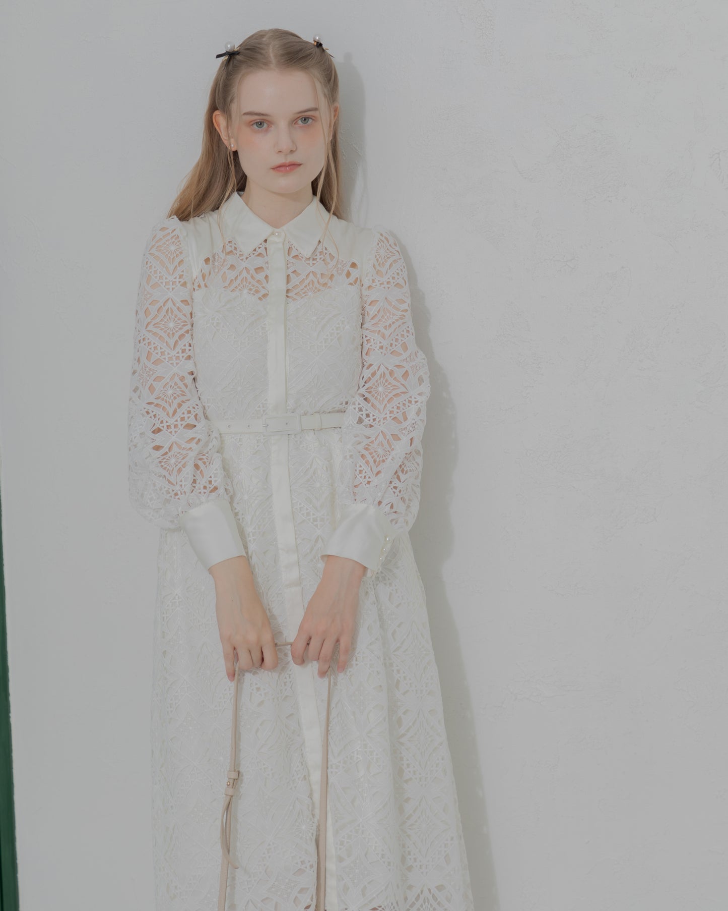 【20%OFF】Chemical lace satin shirt dress