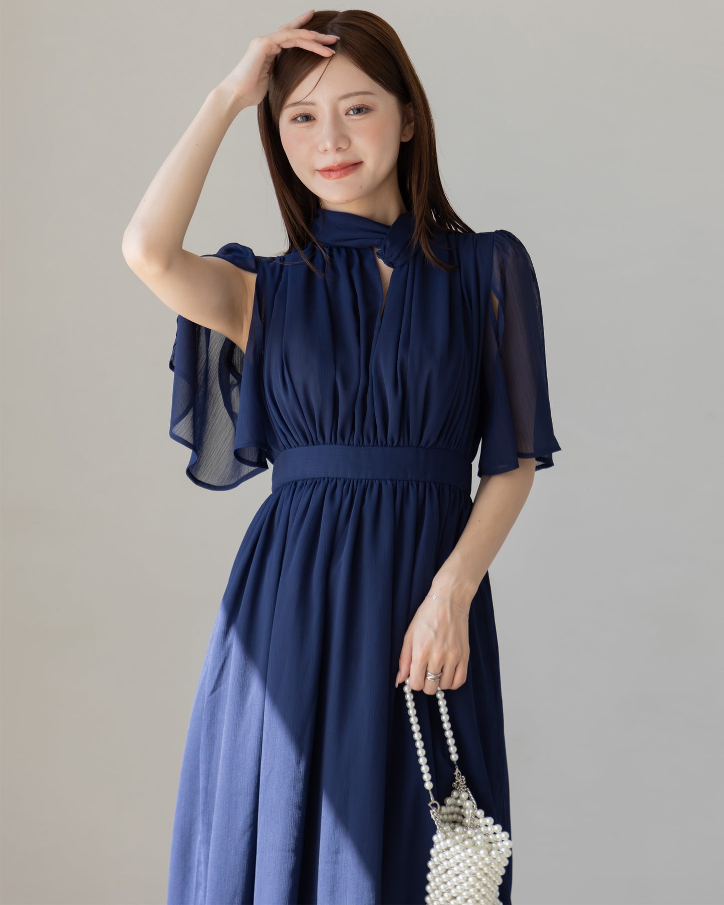 【60%OFF】スリットスリーブシフォンワンピース