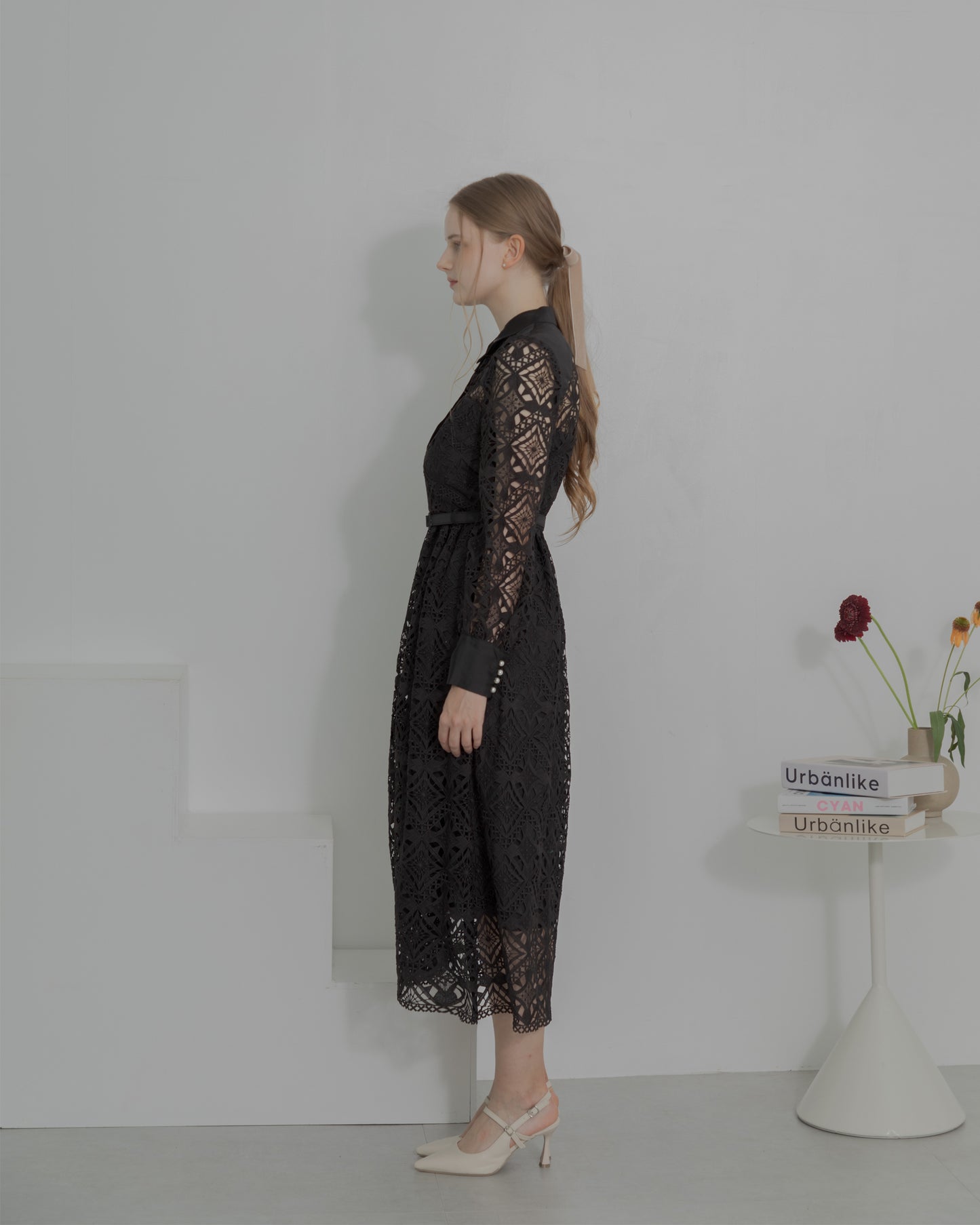 【20%OFF】Chemical lace satin shirt dress