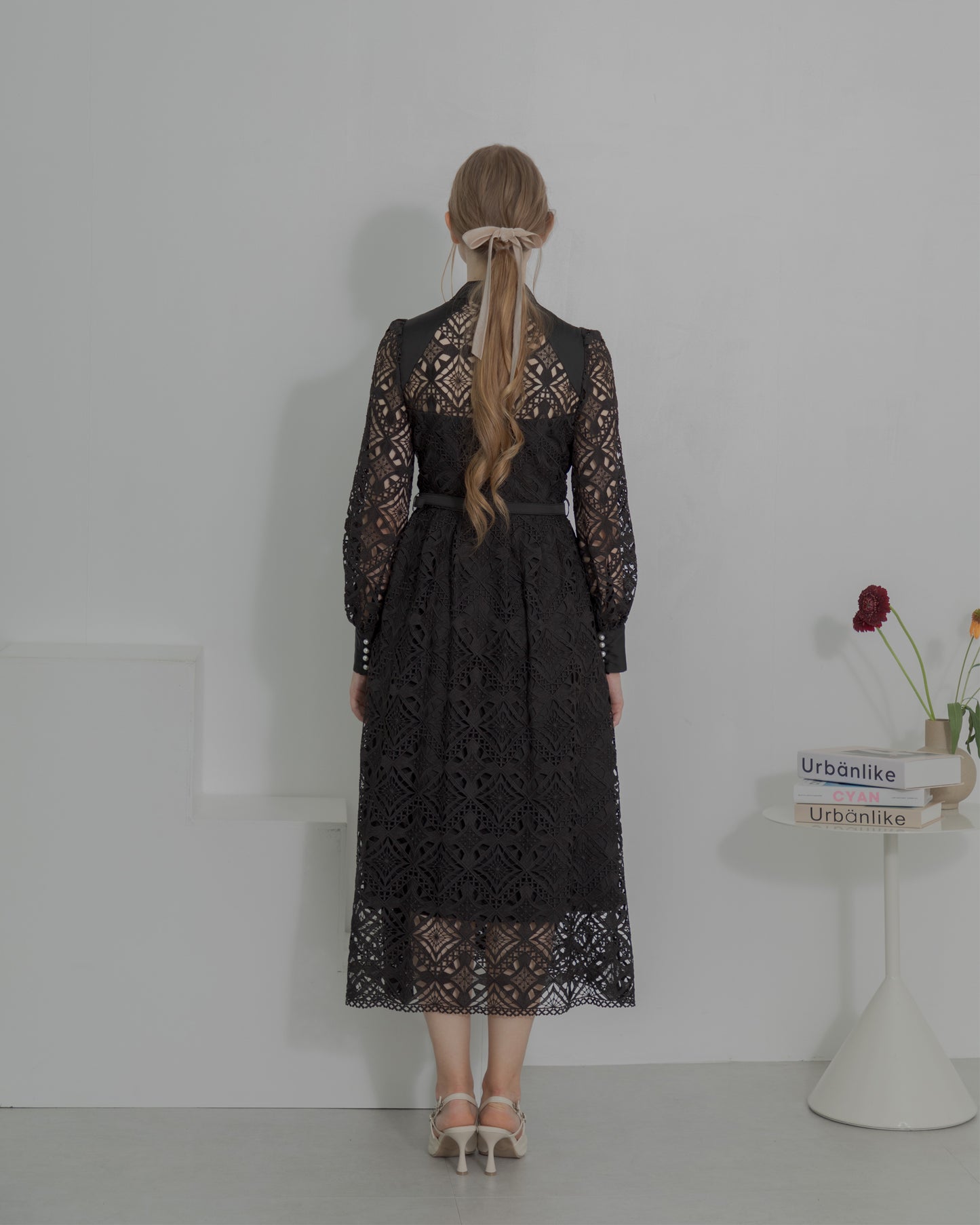 【20%OFF】Chemical lace satin shirt dress