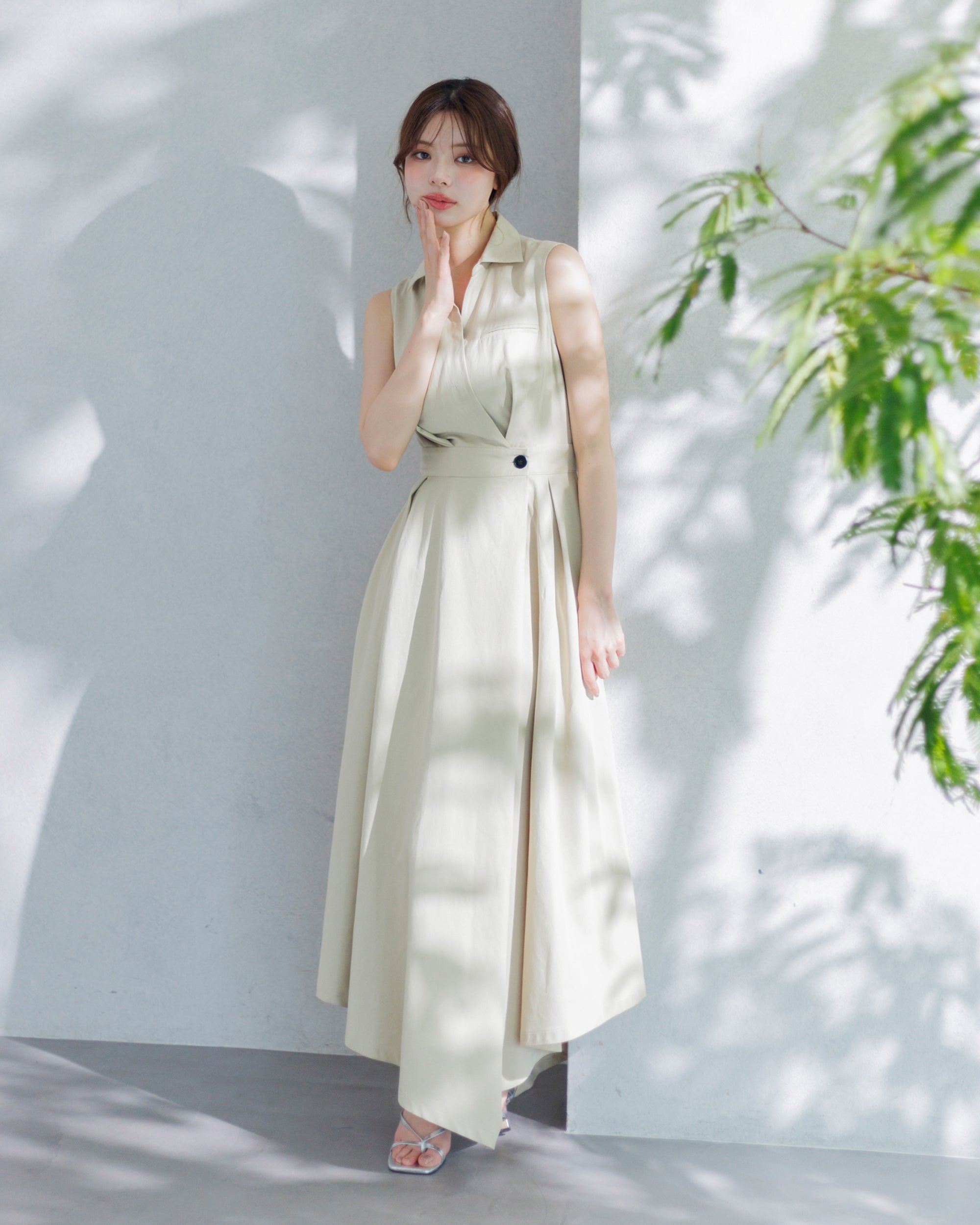 #1914　新品　フラダンス　ドレス　衣装　サンドレス　ノースリーブ　クリーム色 マウナロア【Maunaloa】|フラダンス衣装の専門店|ノースリーブドレス