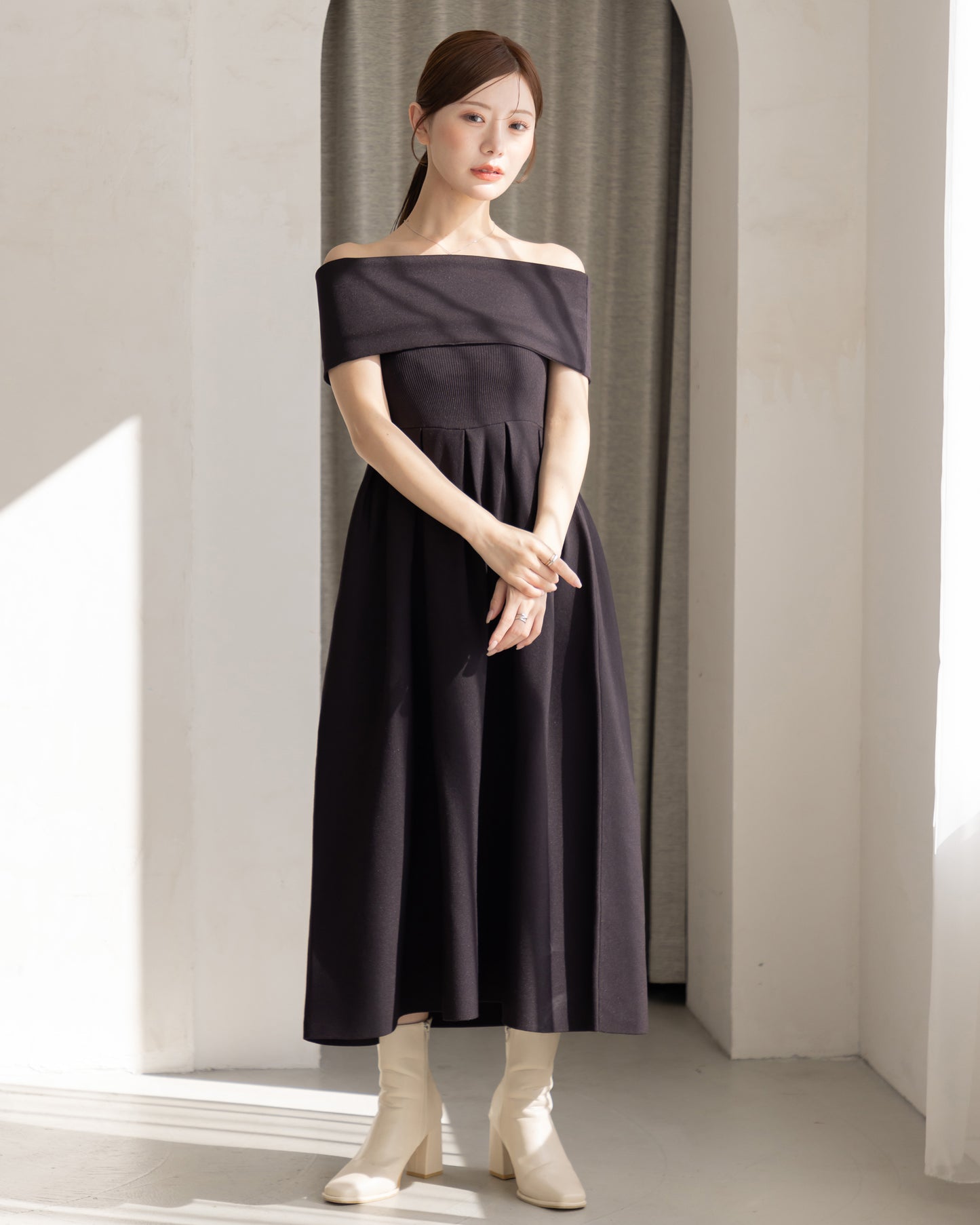 【RESTOCK】4way仕様オフショルニットワンピース