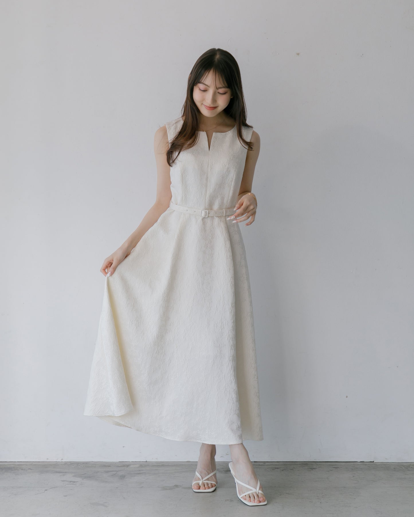 【予約販売】ノースリーブジャガードフレアワンピース