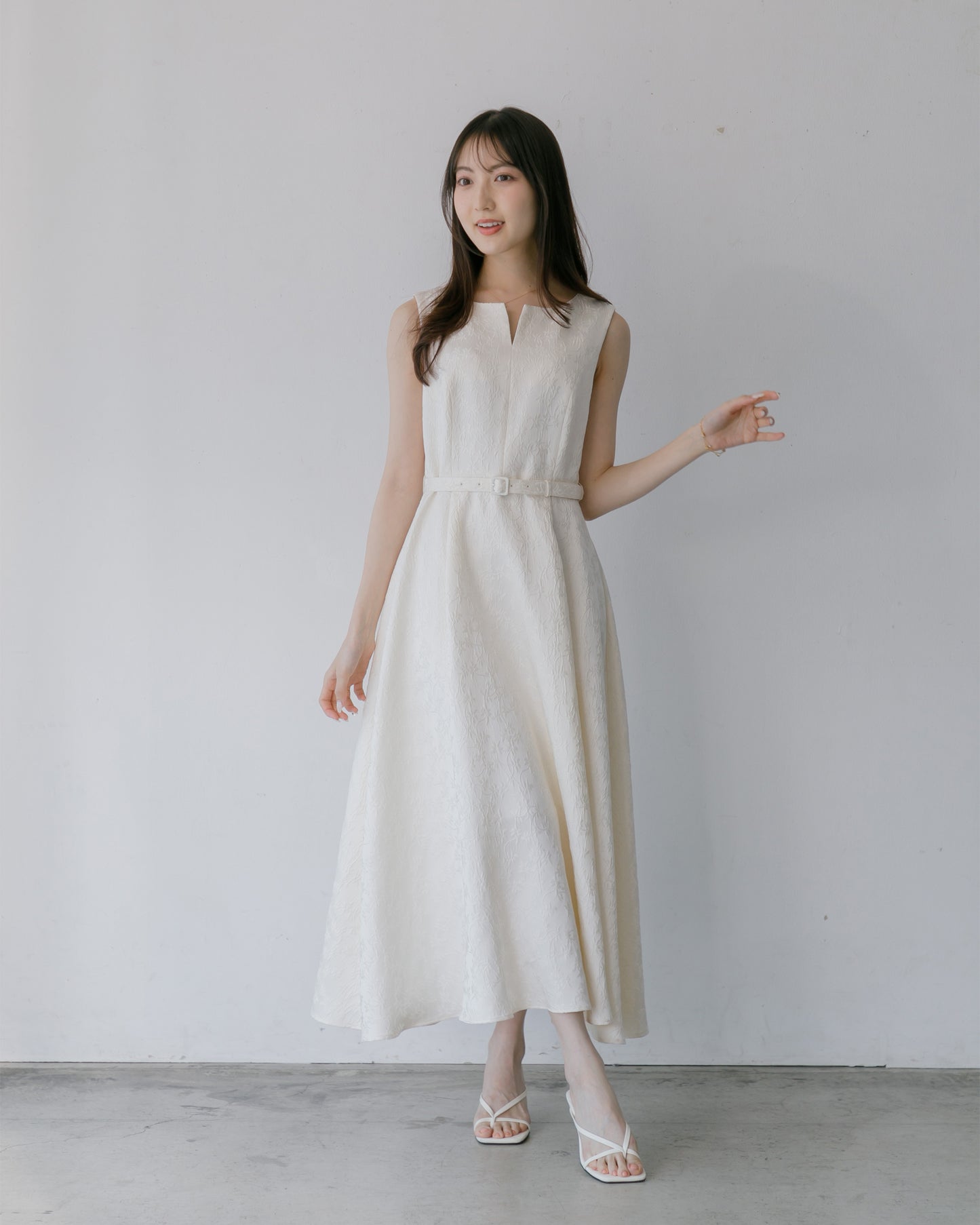 【予約販売】ノースリーブジャガードフレアワンピース