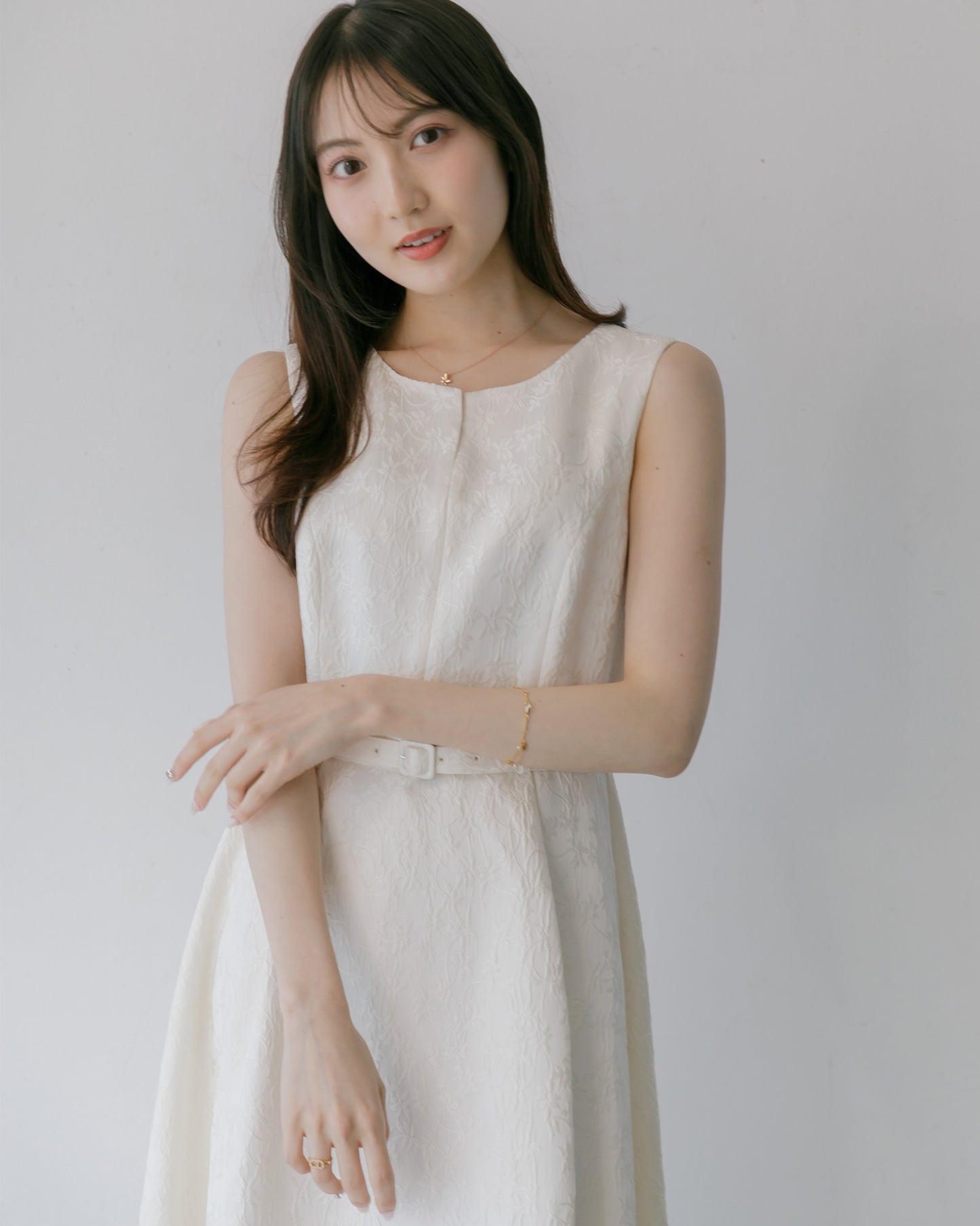 【予約販売】ノースリーブジャガードフレアワンピース