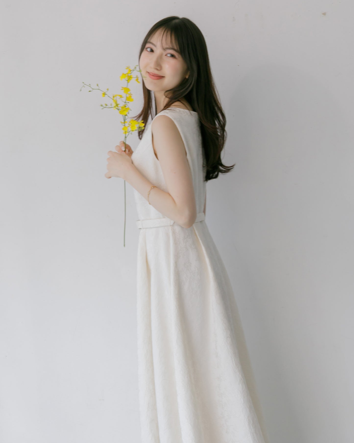 【予約販売】ノースリーブジャガードフレアワンピース