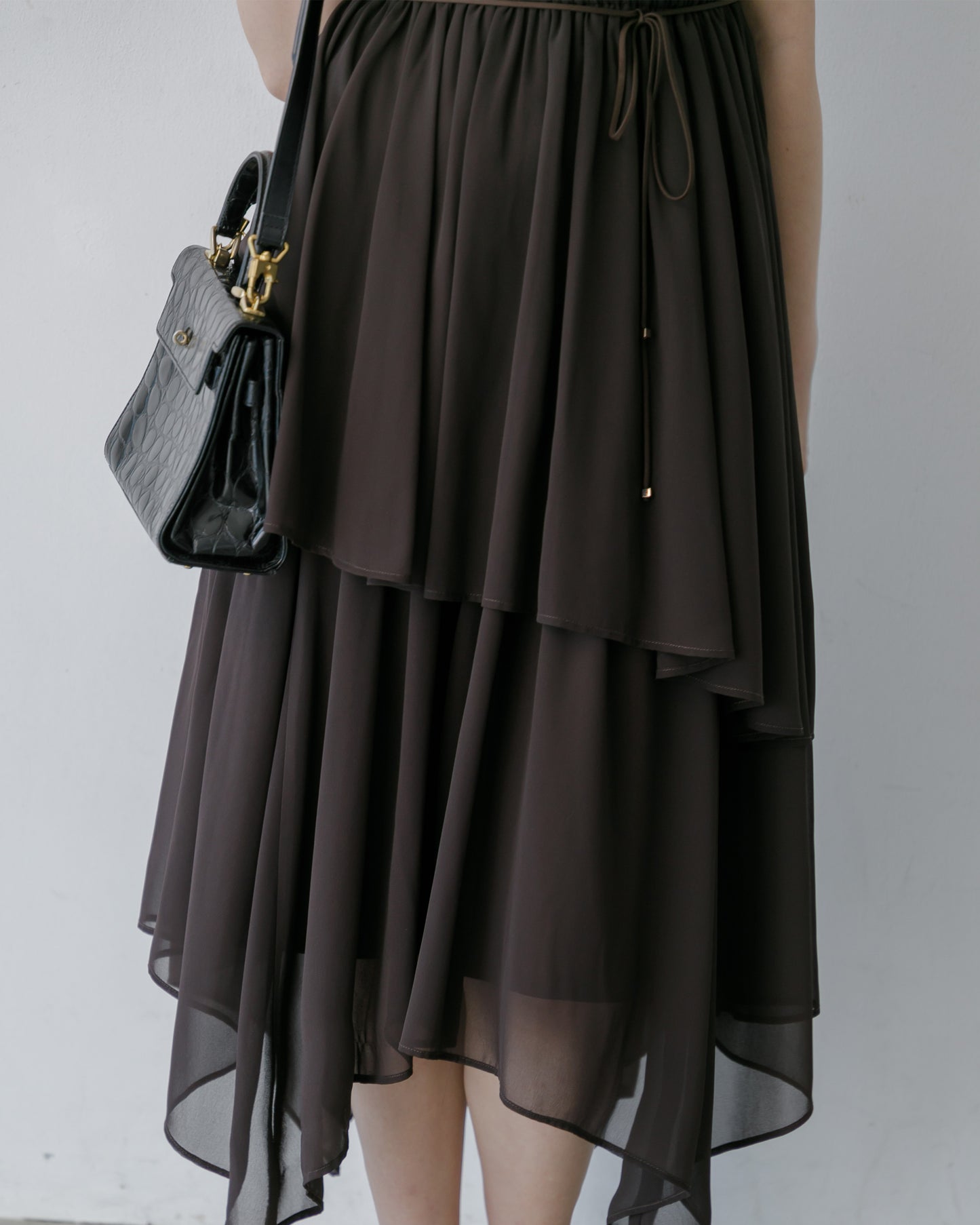 【アイボリー/予約販売】ノースリーブシフォンギャザーワンピース