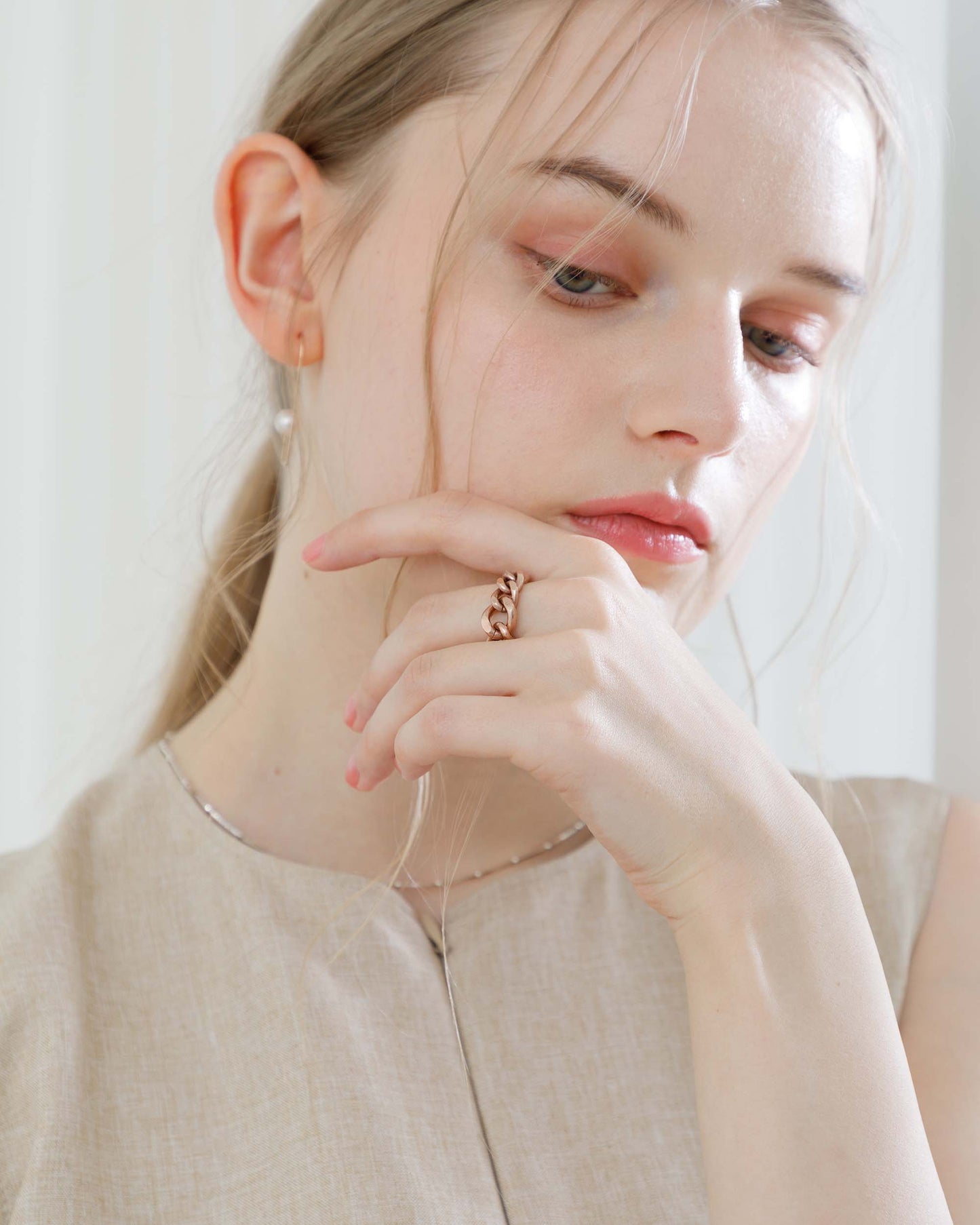 Rose Gold on One Middle & Small Curb Chain Ring