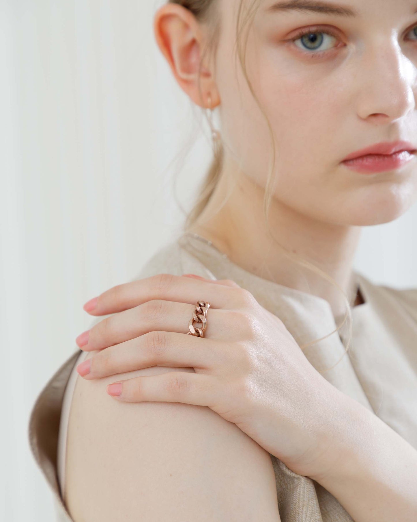 Rose Gold on One Middle & Small Curb Chain Ring