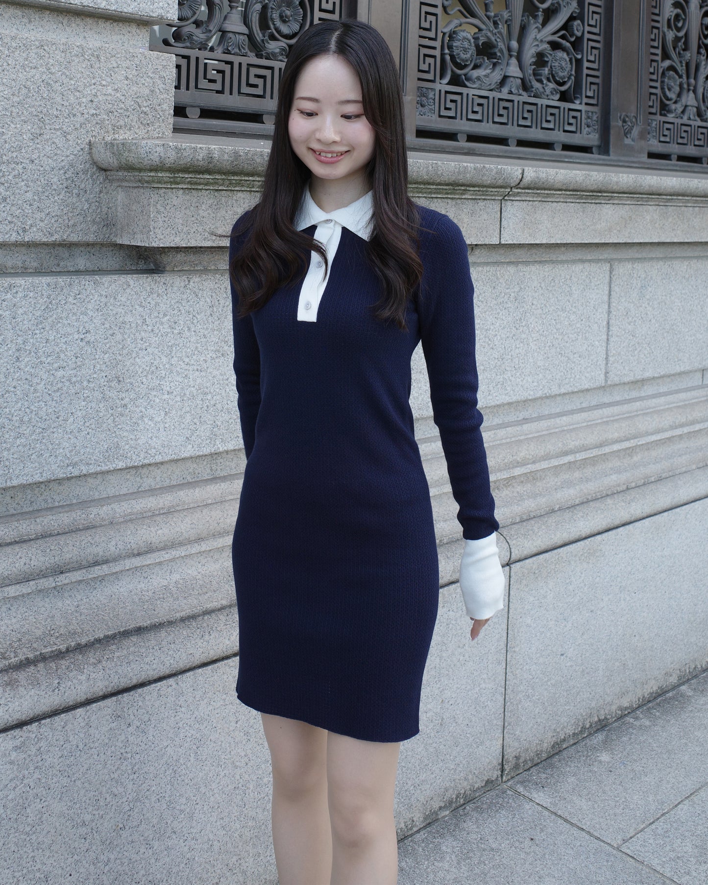 【NEW ARRIVAL】バイカラーニットミニワンピース