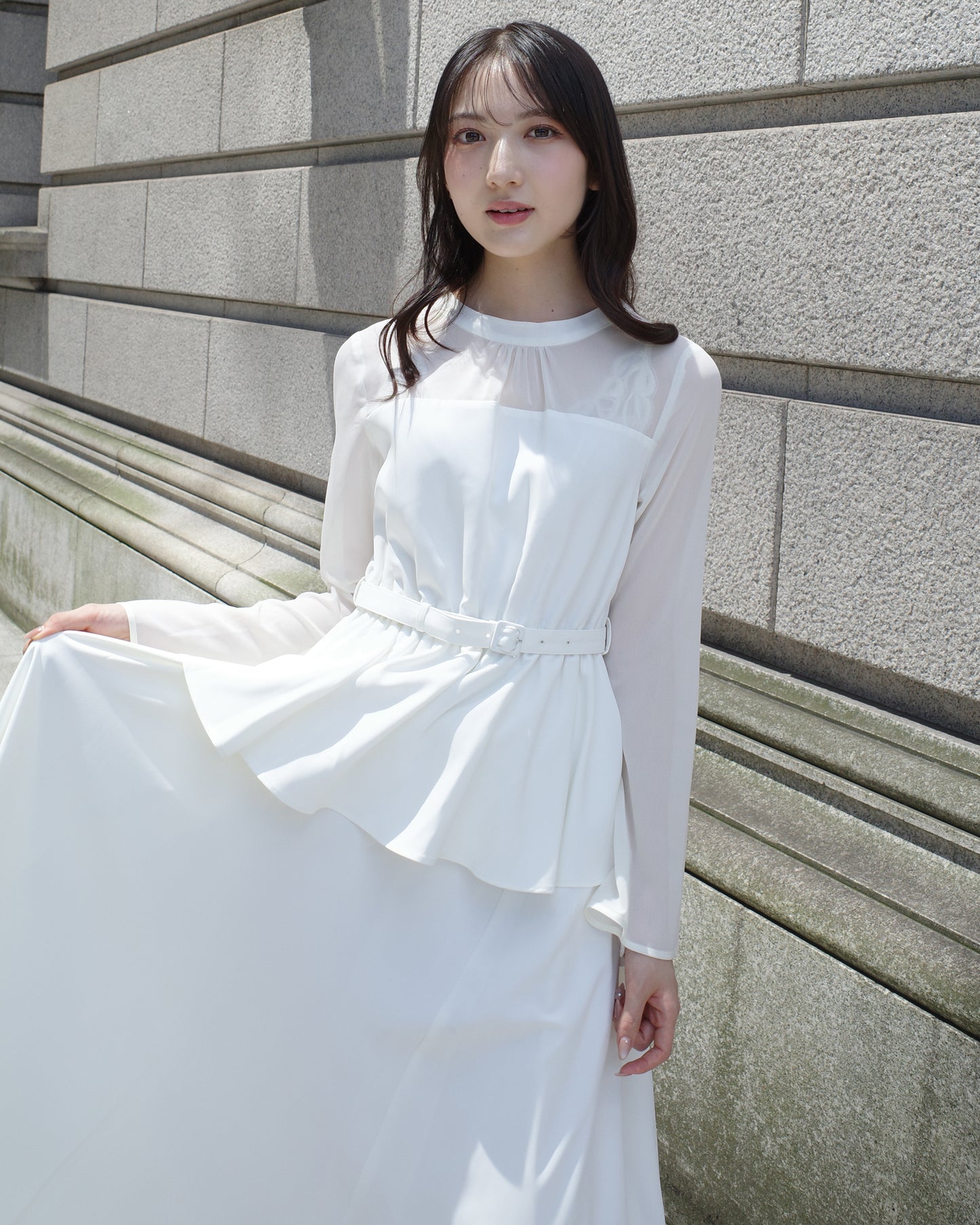 【NEW ARRIVAL】ペプラムシフォンボリュームワンピース