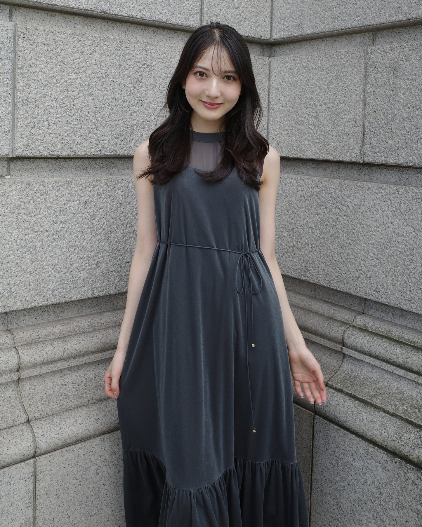 【NEW ARRIVAL】ノースリーブシアーベロアワンピース