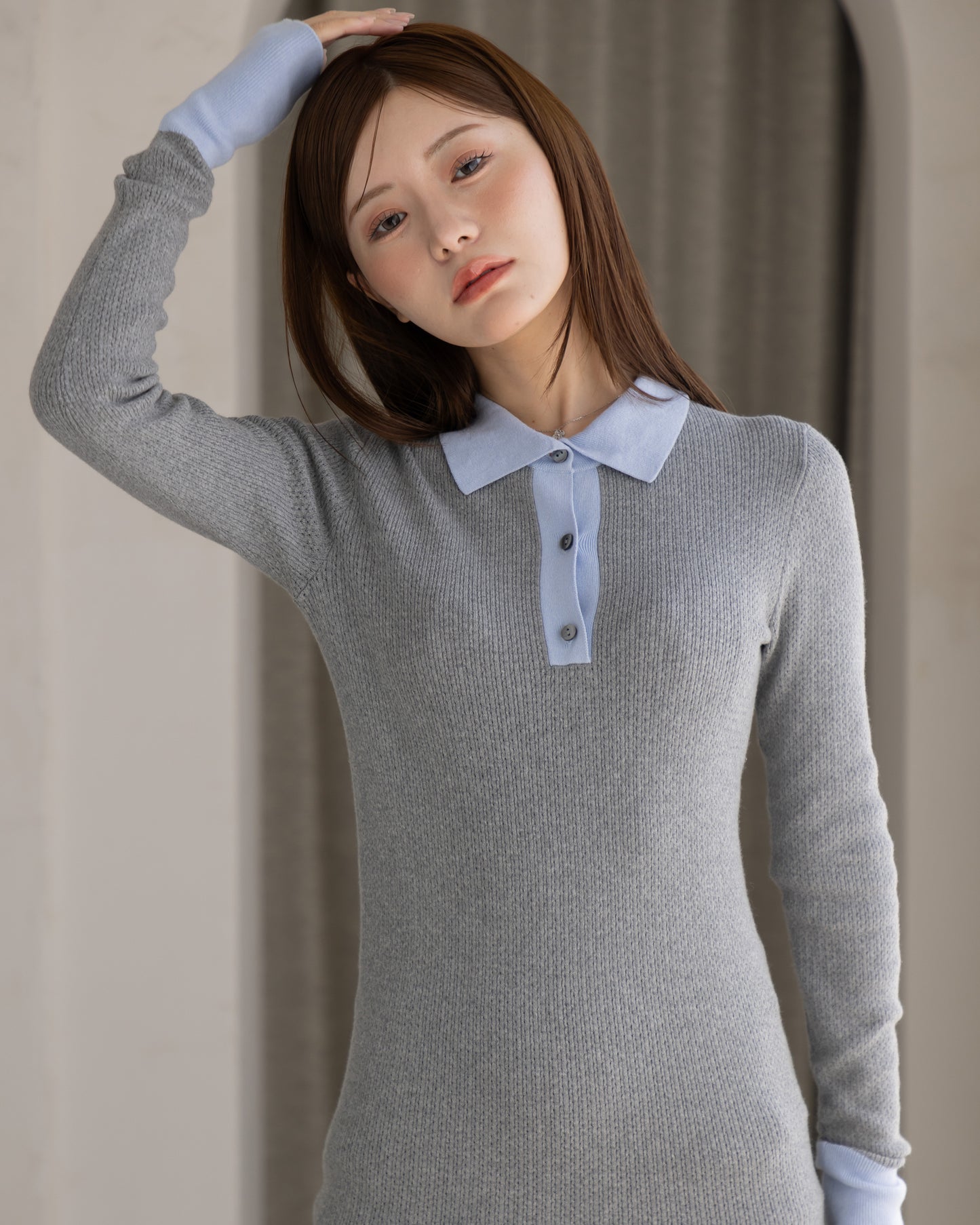 【NEW ARRIVAL】バイカラーニットミニワンピース