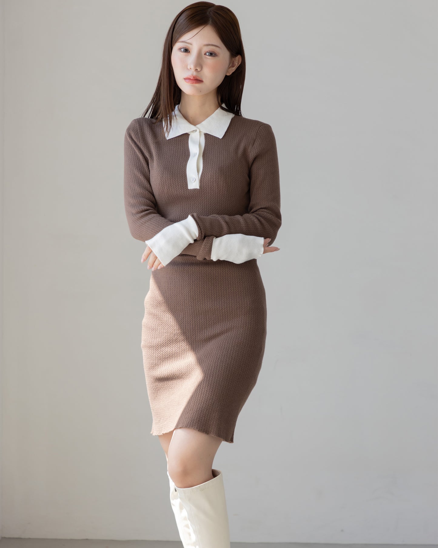【NEW ARRIVAL】バイカラーニットミニワンピース