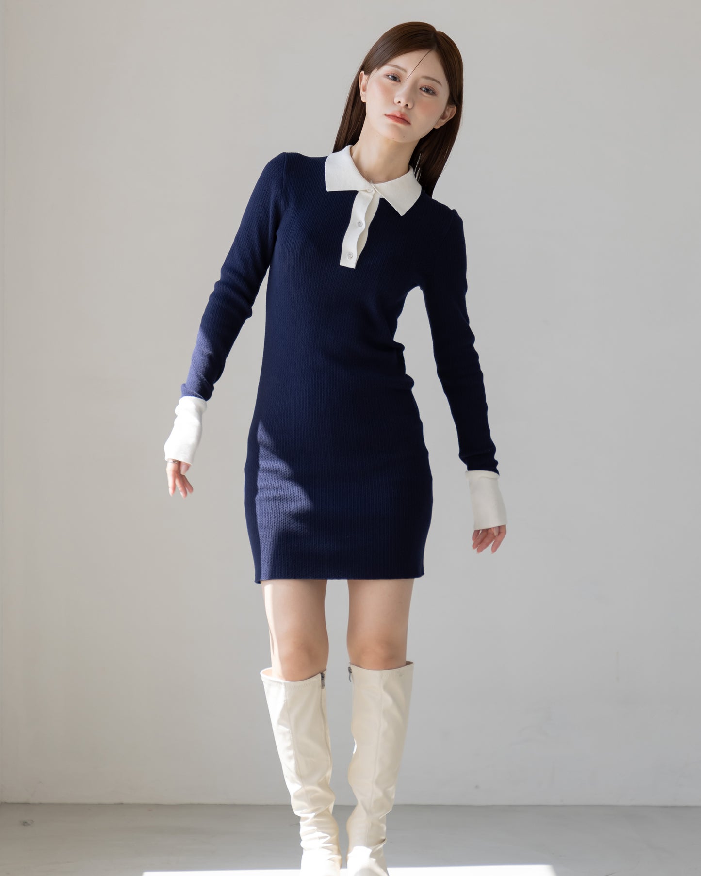 【NEW ARRIVAL】バイカラーニットミニワンピース