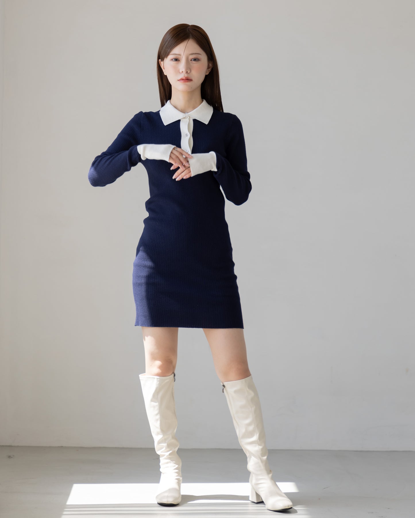 【NEW ARRIVAL】バイカラーニットミニワンピース