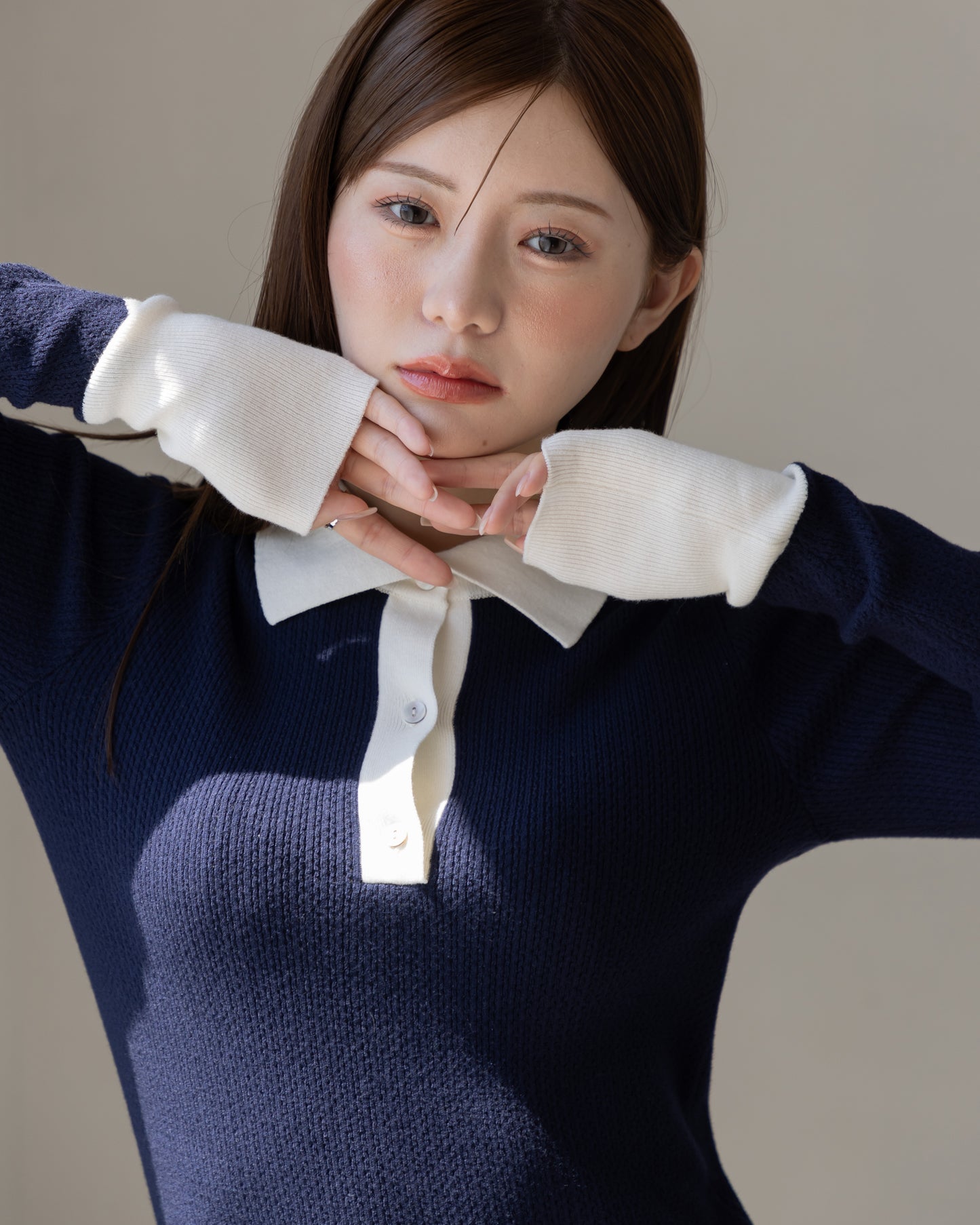 【NEW ARRIVAL】バイカラーニットミニワンピース