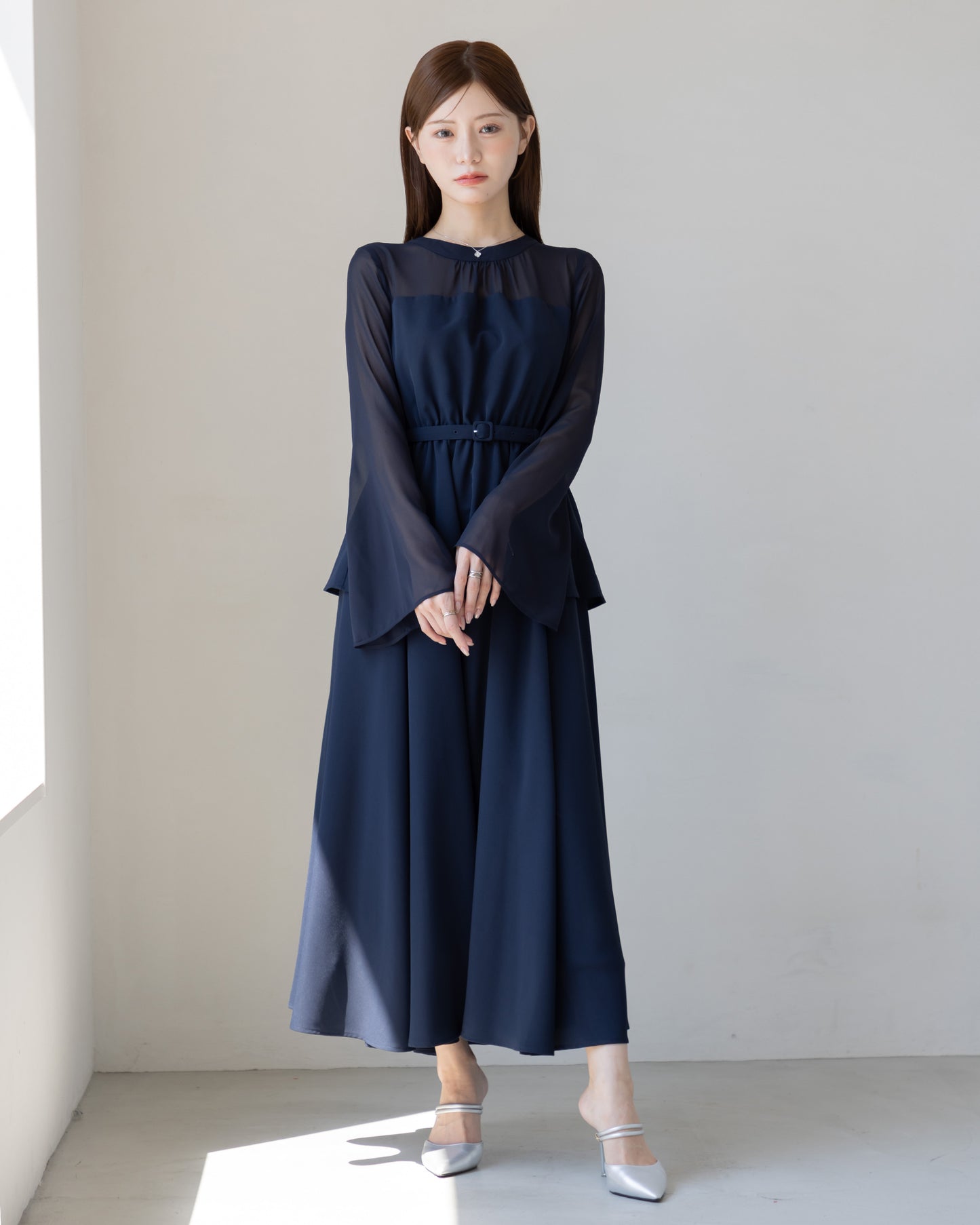 【NEW ARRIVAL】ペプラムシフォンボリュームワンピース