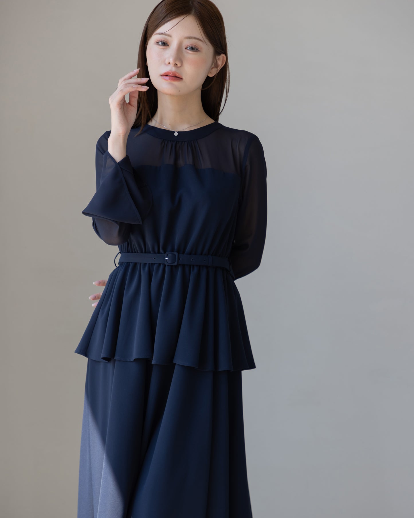 【NEW ARRIVAL】ペプラムシフォンボリュームワンピース