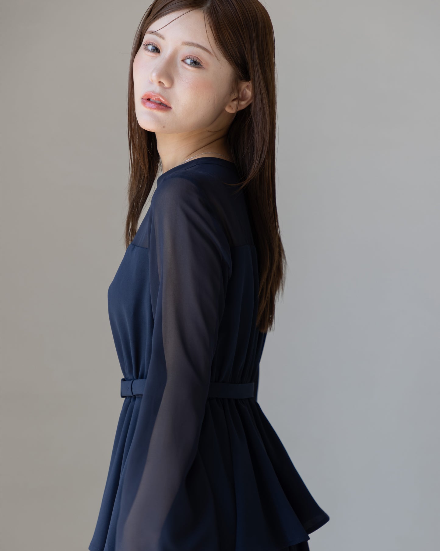 【NEW ARRIVAL】ペプラムシフォンボリュームワンピース