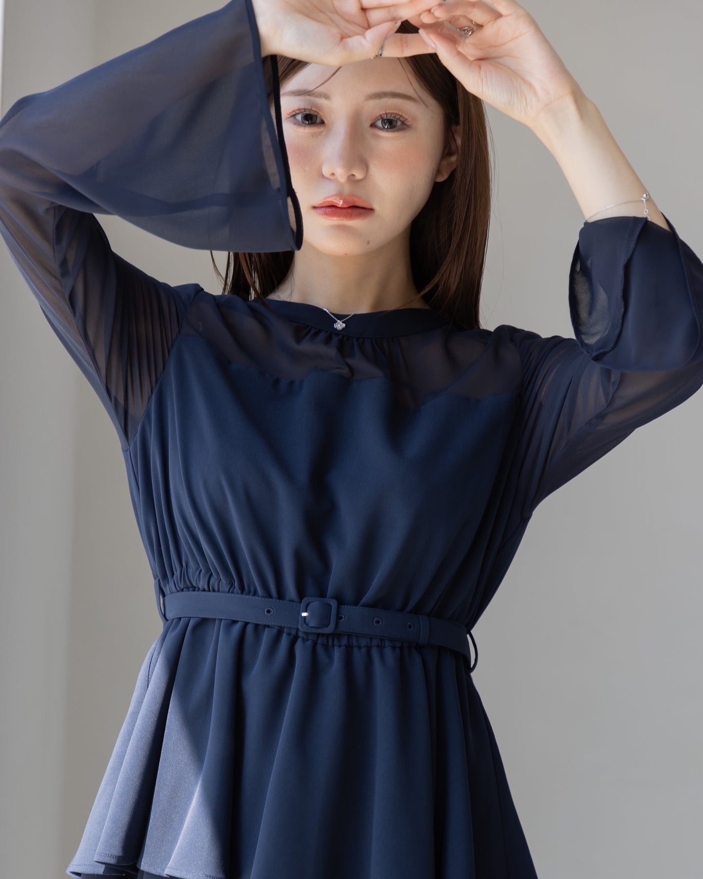 【NEW ARRIVAL】ペプラムシフォンボリュームワンピース