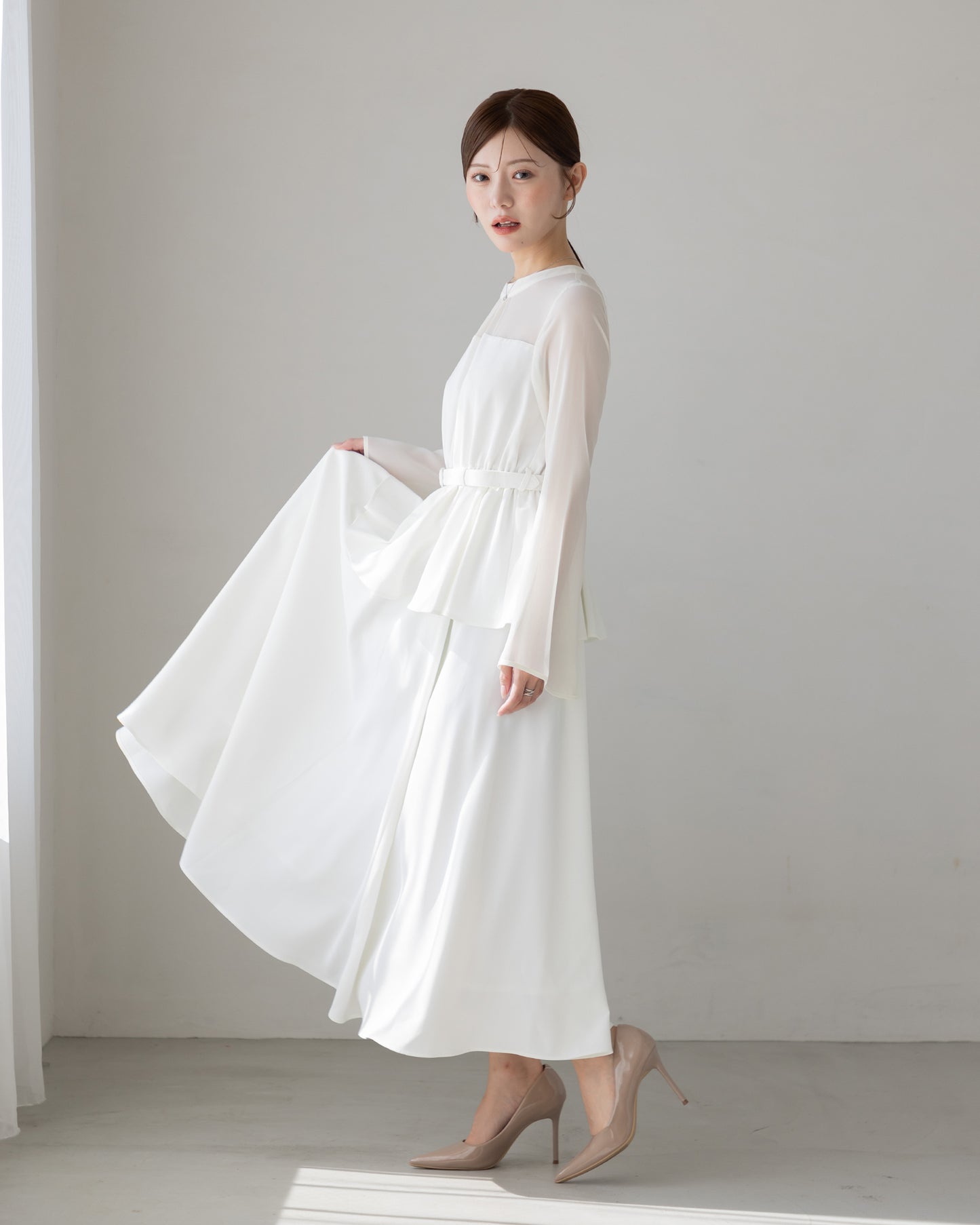 【NEW ARRIVAL】ペプラムシフォンボリュームワンピース