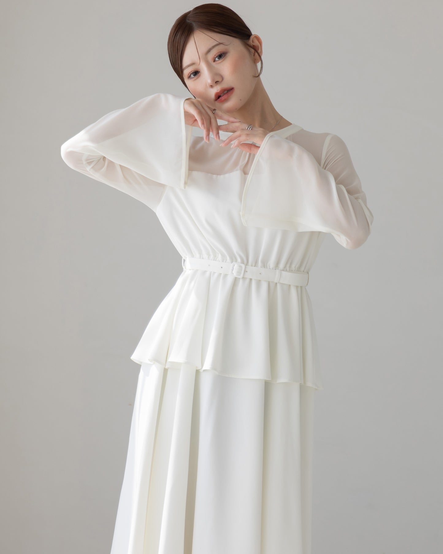 【NEW ARRIVAL】ペプラムシフォンボリュームワンピース