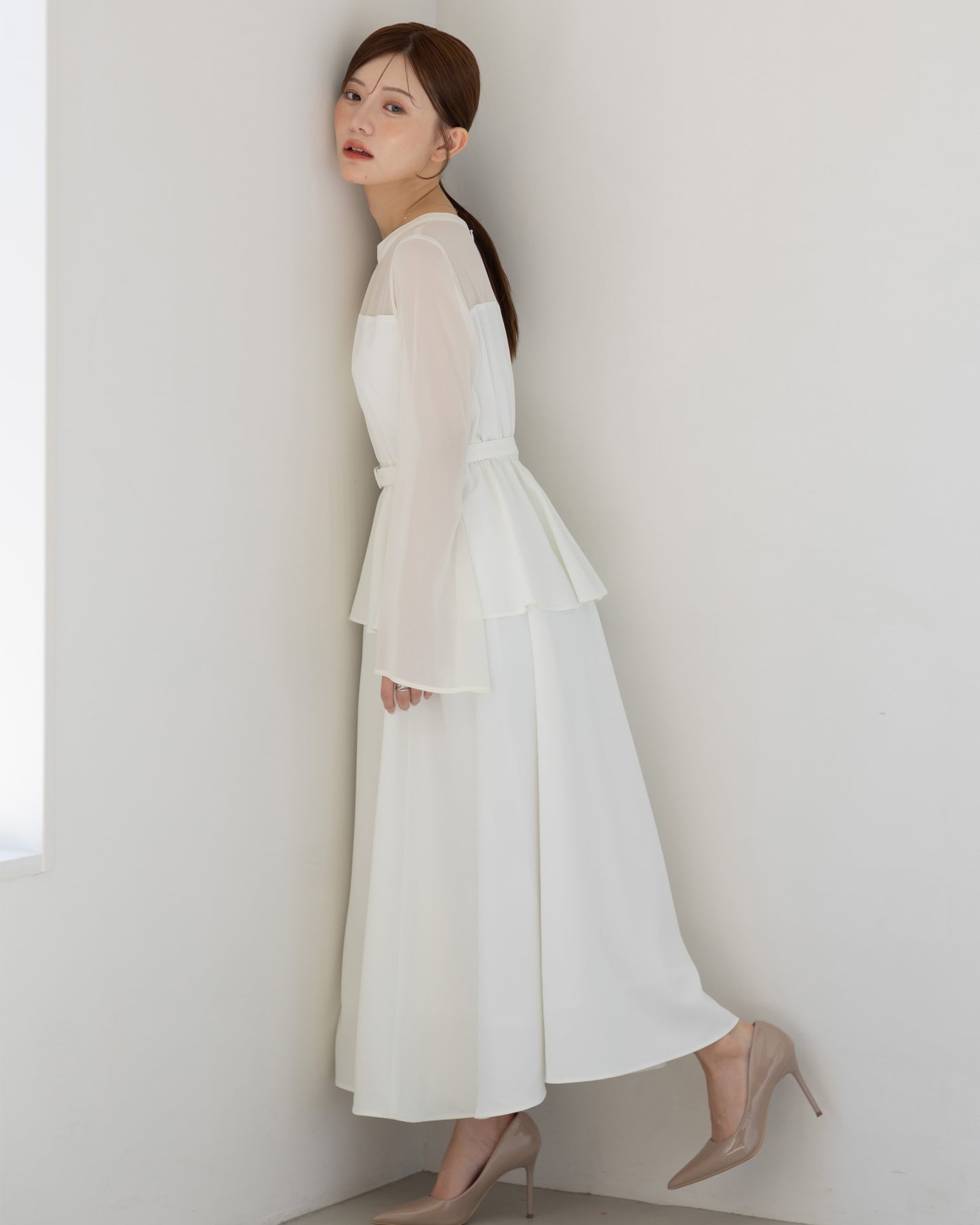 【NEW ARRIVAL】ペプラムシフォンボリュームワンピース