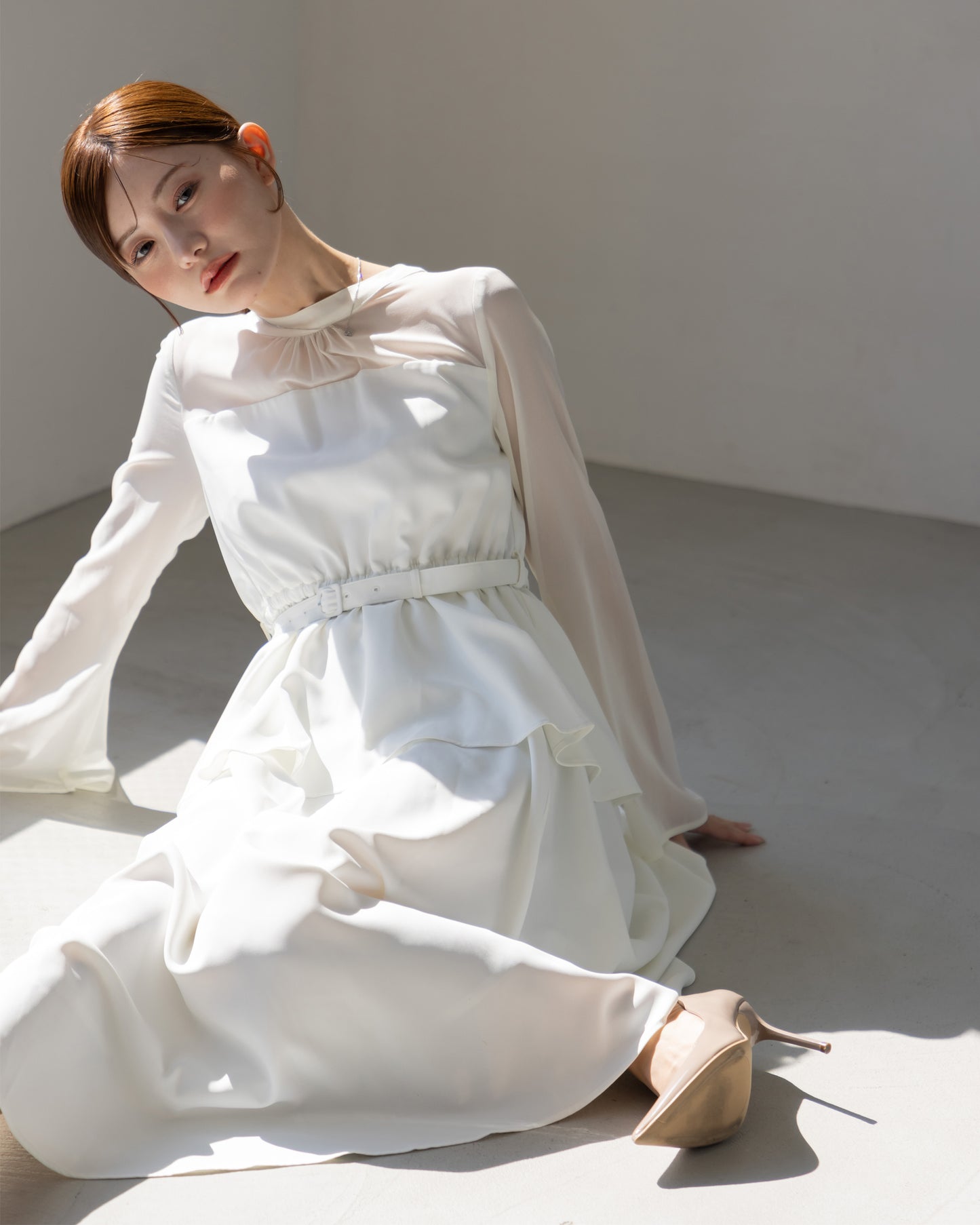 【NEW ARRIVAL】ペプラムシフォンボリュームワンピース