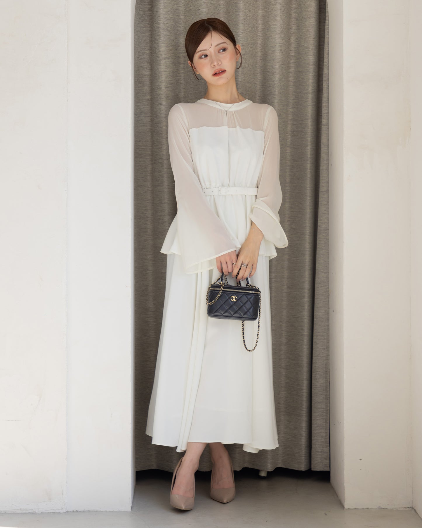 【NEW ARRIVAL】ペプラムシフォンボリュームワンピース