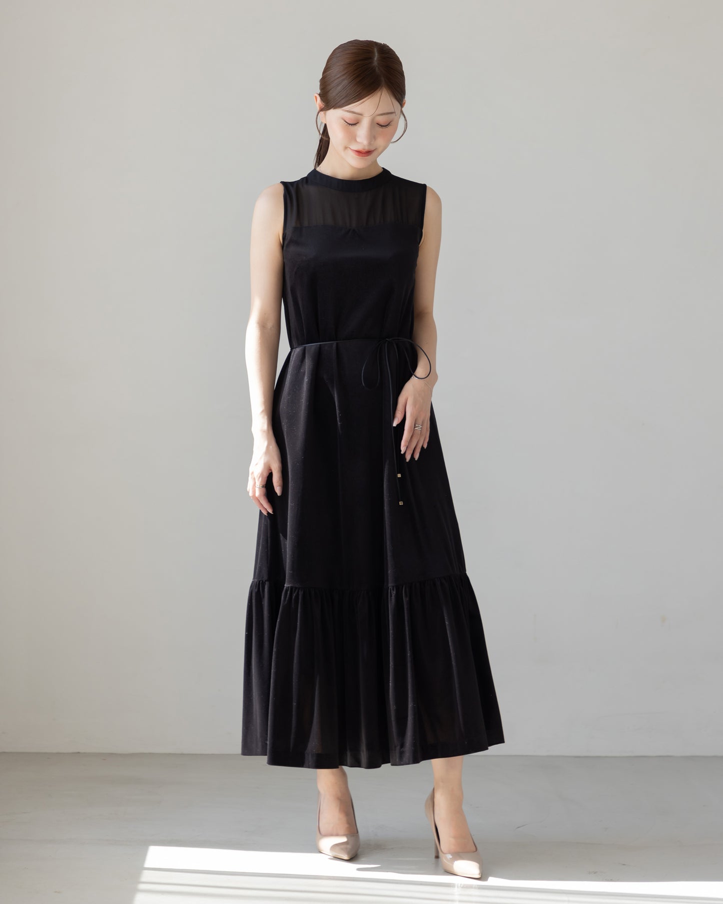 【NEW ARRIVAL】ノースリーブシアーベロアワンピース