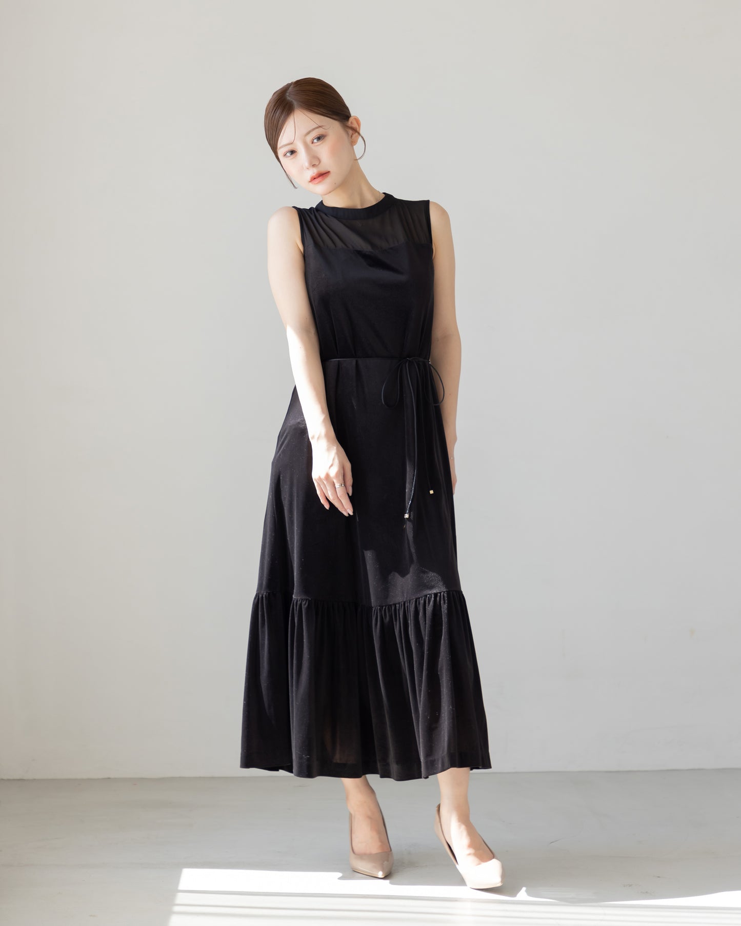 【NEW ARRIVAL】ノースリーブシアーベロアワンピース