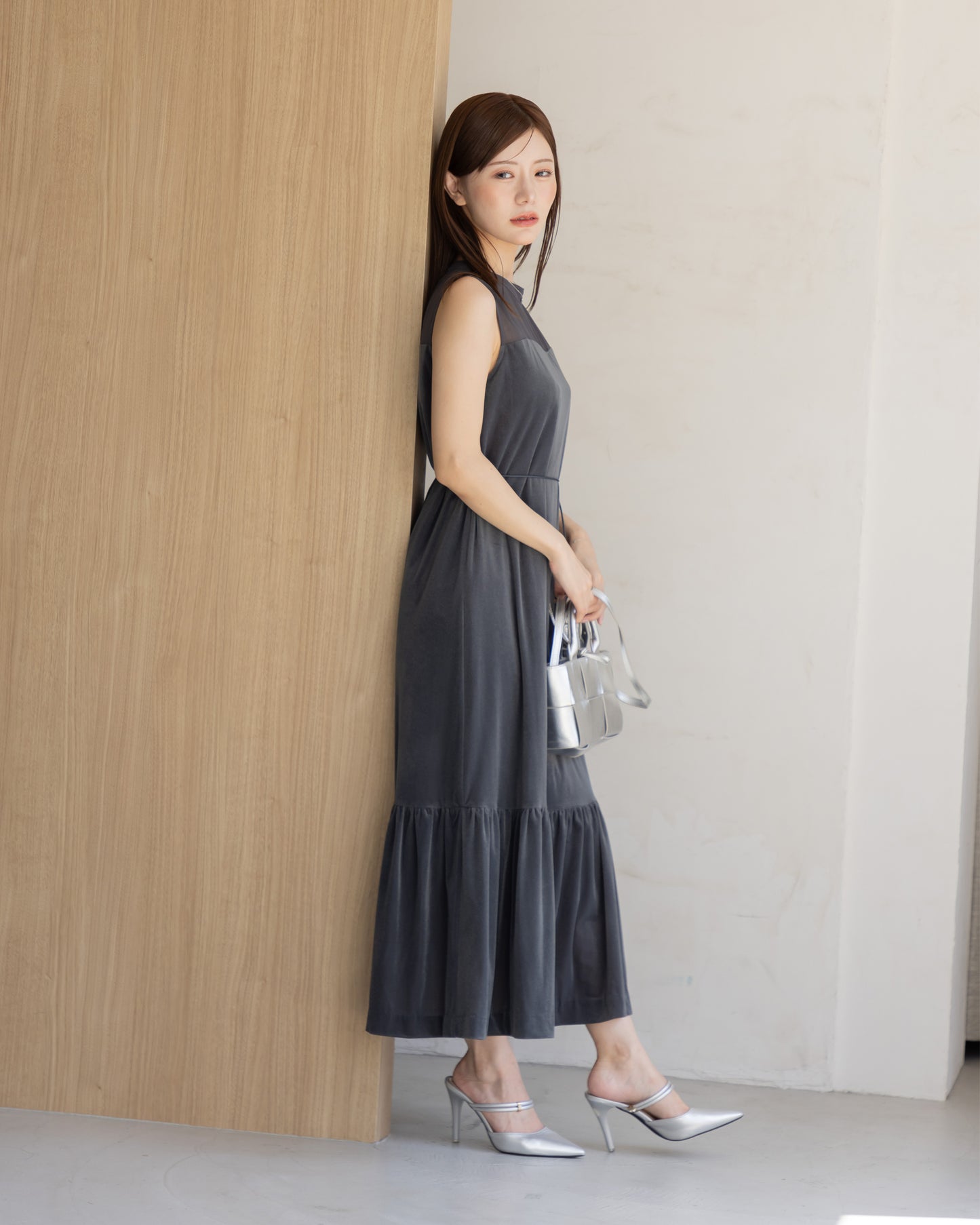 【NEW ARRIVAL】ノースリーブシアーベロアワンピース