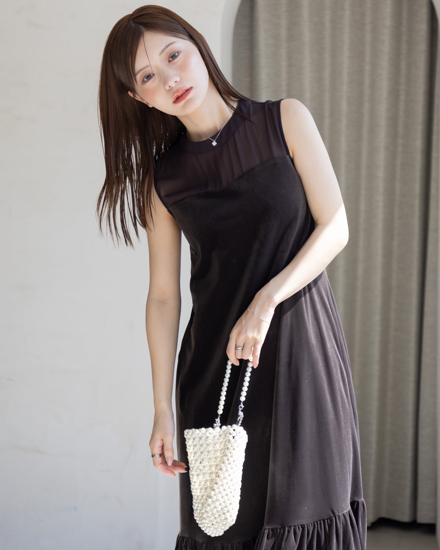【NEW ARRIVAL】ノースリーブシアーベロアワンピース