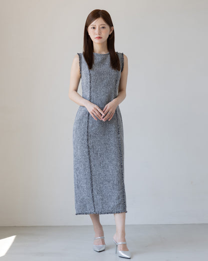 【AUTUMN ITEM】ノースリーブツイードフリンジワンピース