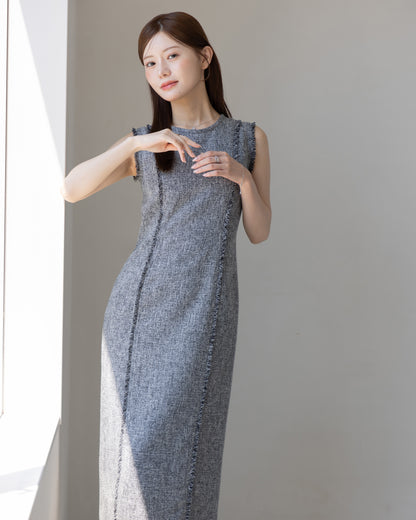 【AUTUMN ITEM】ノースリーブツイードフリンジワンピース