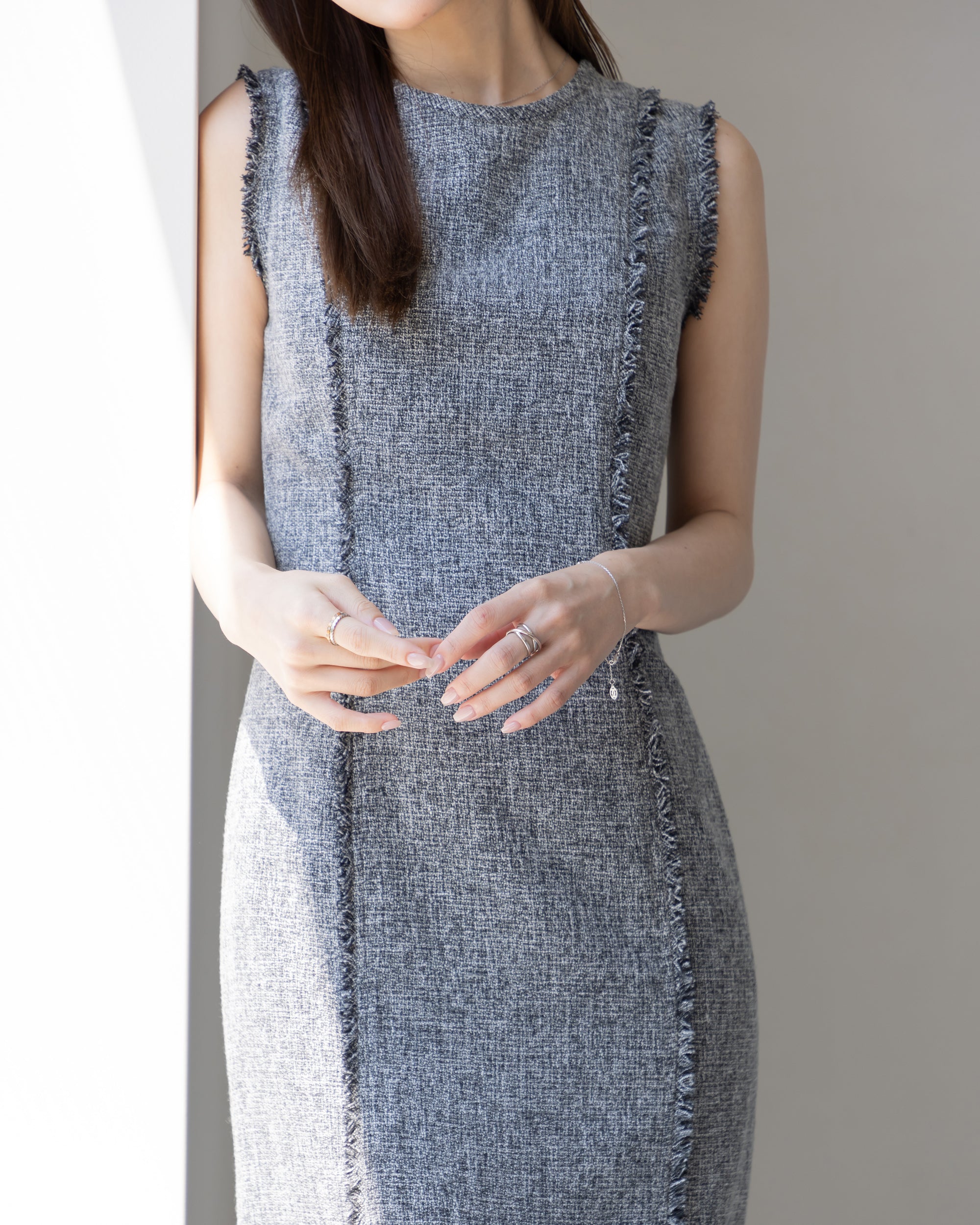 BLACK FRIDAY -15%OFF】ノースリーブツイードフリンジワンピース – La lune