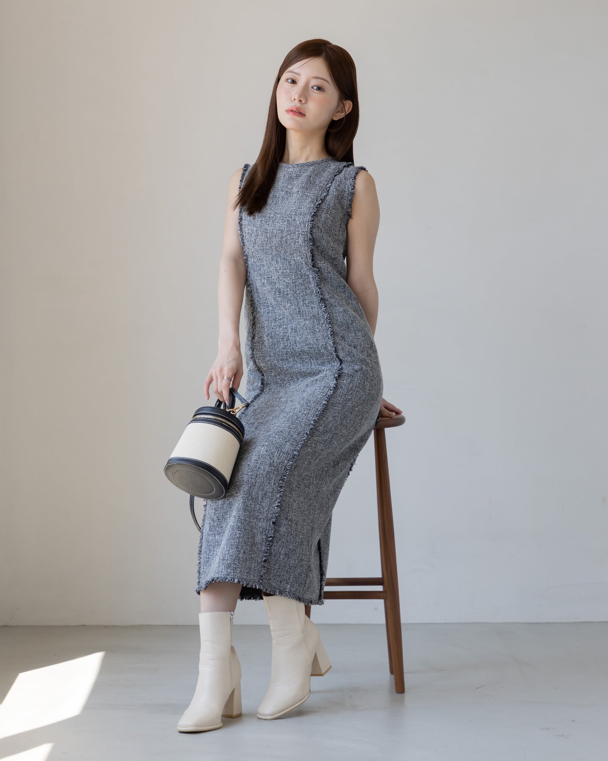 BLACK FRIDAY -15%OFF】ノースリーブツイードフリンジワンピース – La lune