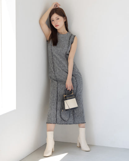 【AUTUMN ITEM】ノースリーブツイードフリンジワンピース